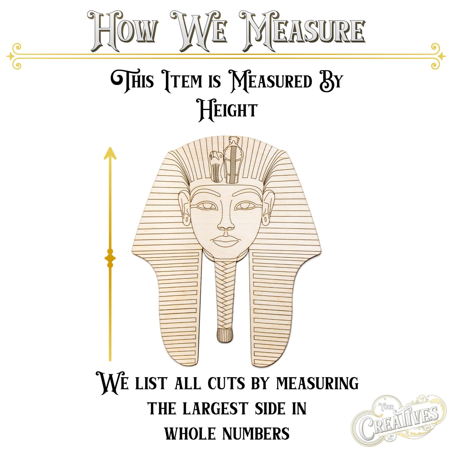 Tutankhamun Head Detailed Wood Cutout - Laser Cut Unfinished Craft Shape - Multiple Sizes