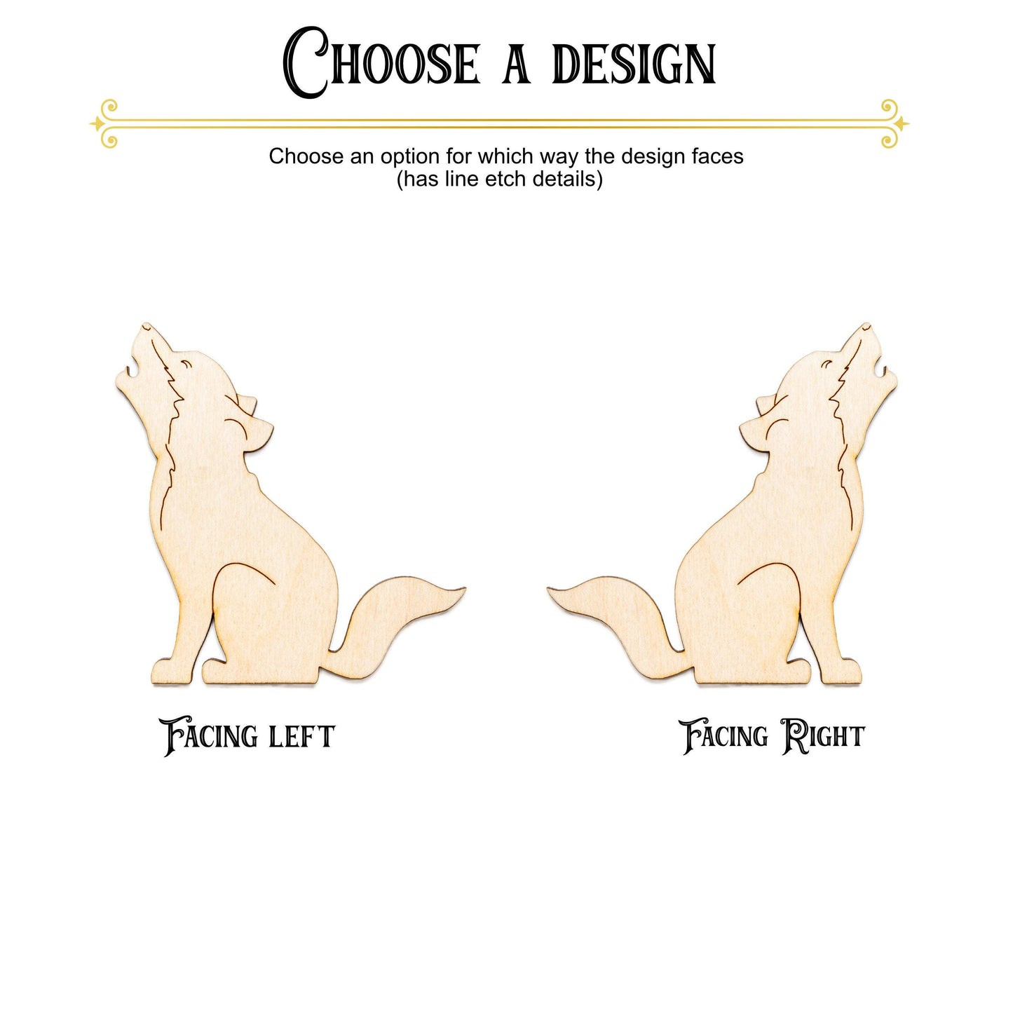 Howling Baby Wolf Wood Cutout - Laser Cut Unfinished Craft Shape - Multiple Sizes