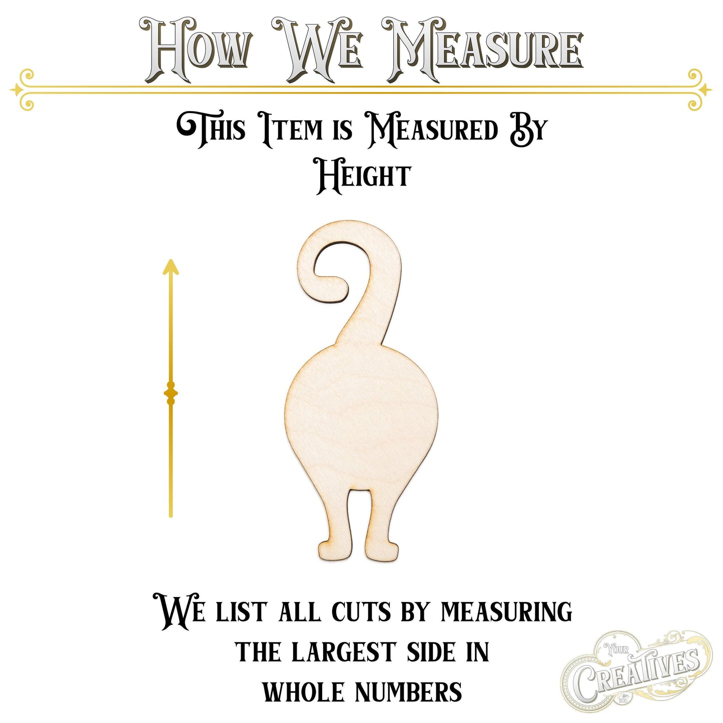 Cat Butt Wood Cutout - Laser Cut Unfinished Craft Shape - Multiple Sizes