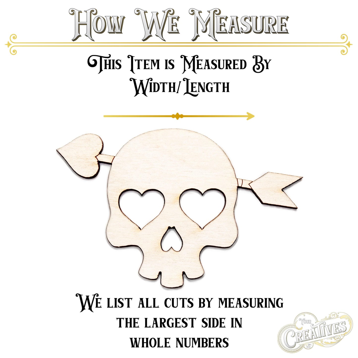 Cute Skull Heart Eyes With Arrow Wood Cutout - Laser Cut Unfinished Craft Shape - Multiple Sizes