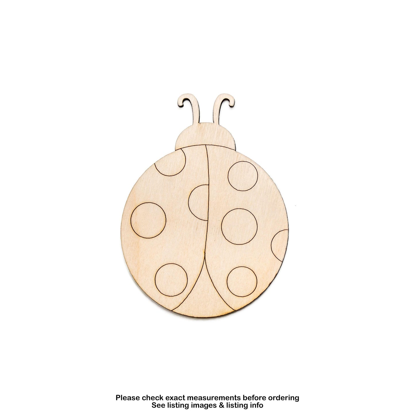 Cute Ladybug Detailed Wood Cutout - Laser Cut Unfinished Craft Shape - Multiple Sizes