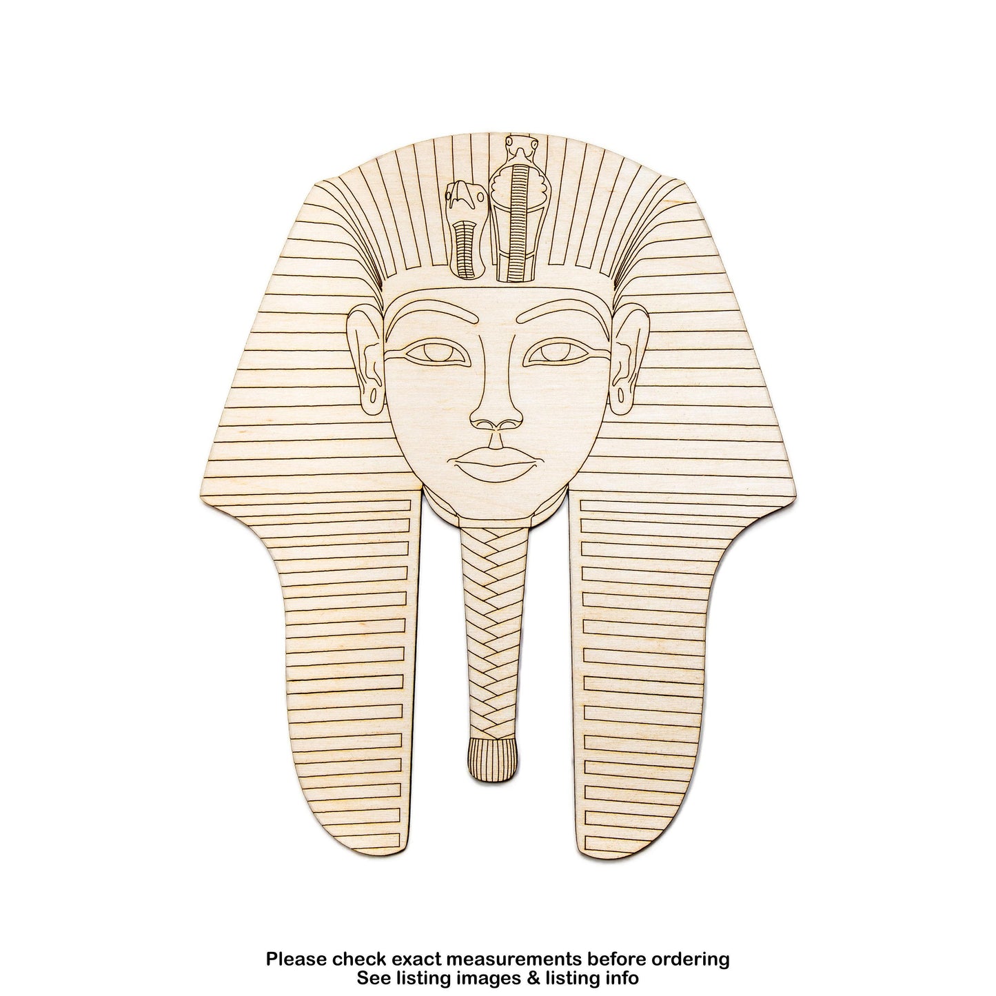 Tutankhamun Head Detailed Wood Cutout - Laser Cut Unfinished Craft Shape - Multiple Sizes