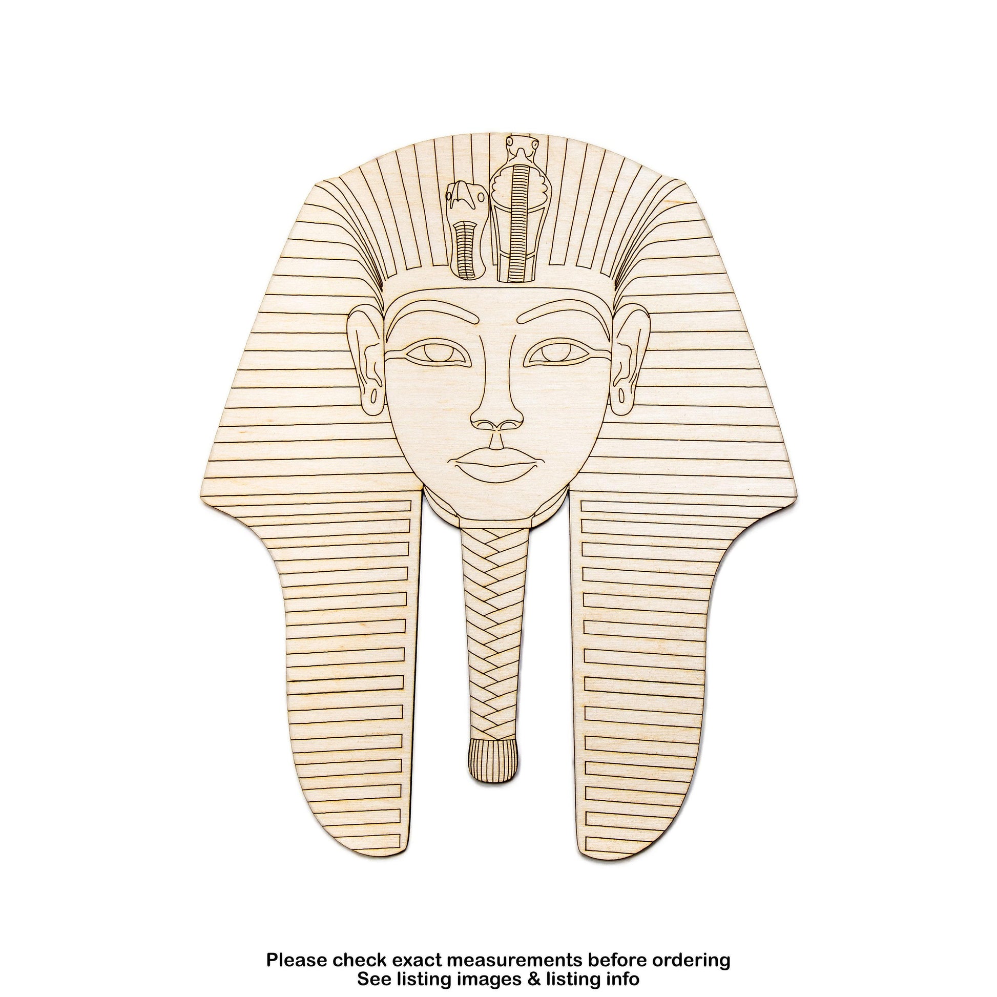 Tutankhamun Head Detailed Wood Cutout - Laser Cut Unfinished Craft Shape - Multiple Sizes