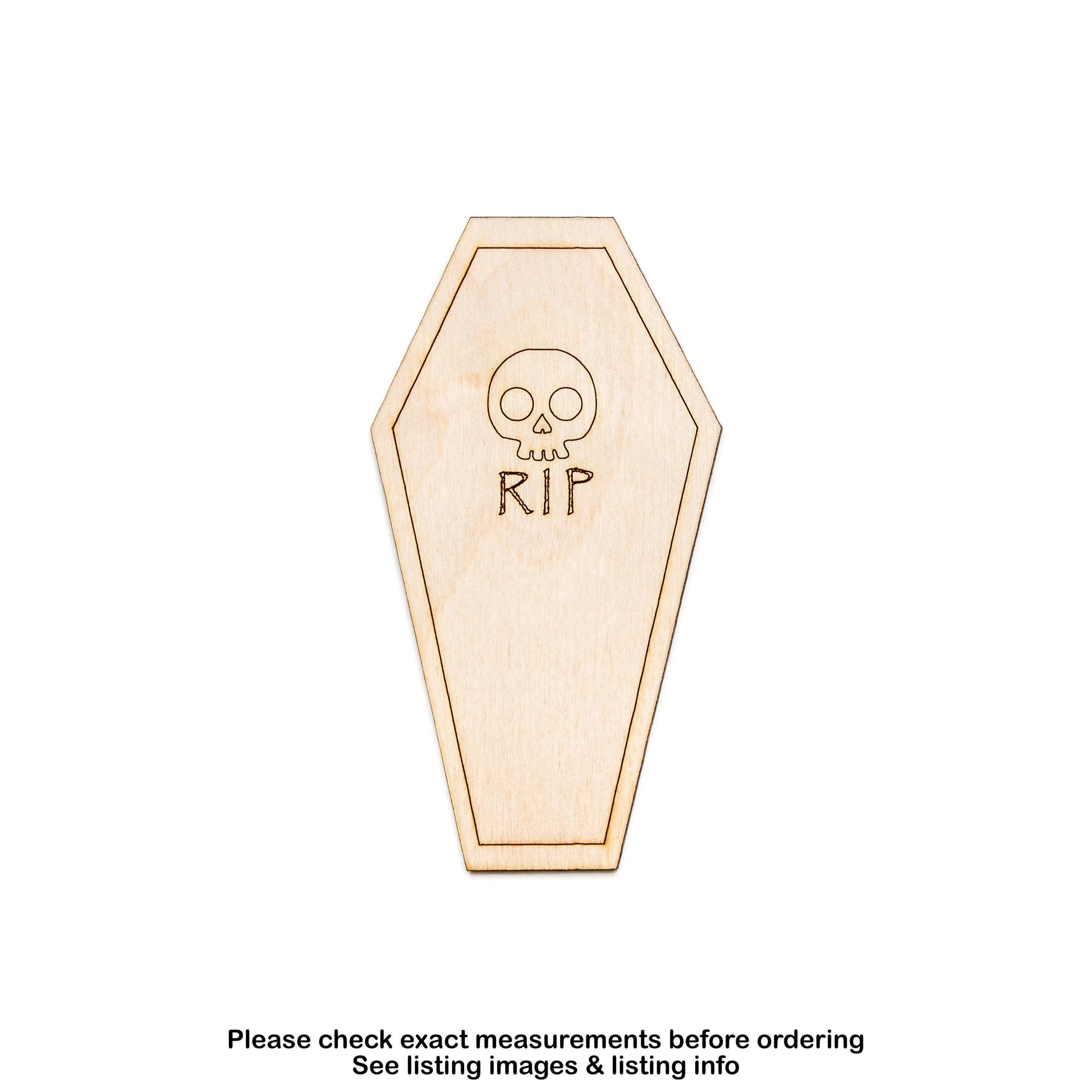 RIP Skull Coffin Wood Cutout - Laser Cut Unfinished Craft Shape - Multiple Sizes
