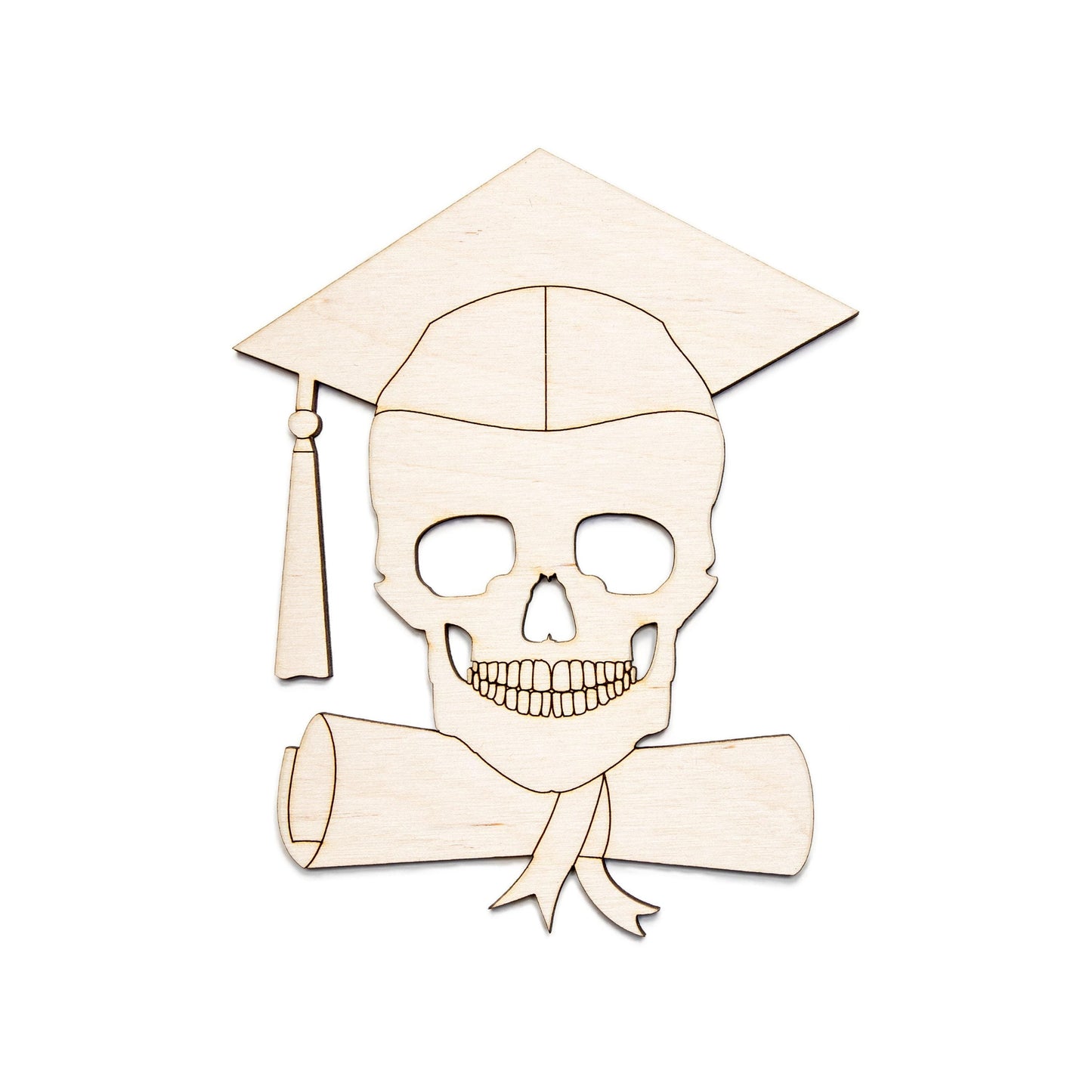 Custom Year Grad Skull With Scroll Wood Cutout - Laser Cut Unfinished Craft Shape - Multiple Sizes