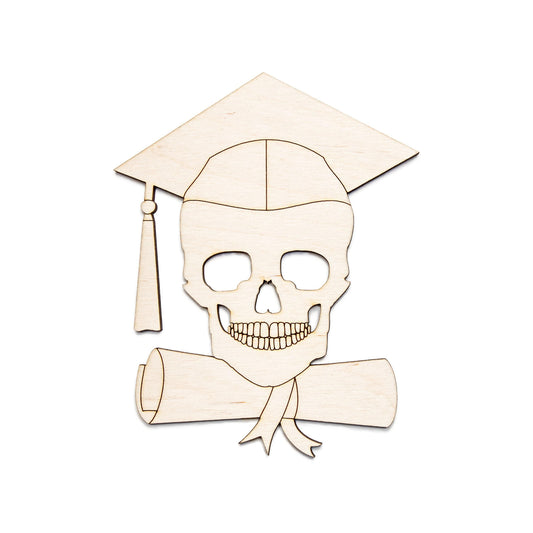 Custom Year Grad Skull With Scroll Wood Cutout - Laser Cut Unfinished Craft Shape - Multiple Sizes