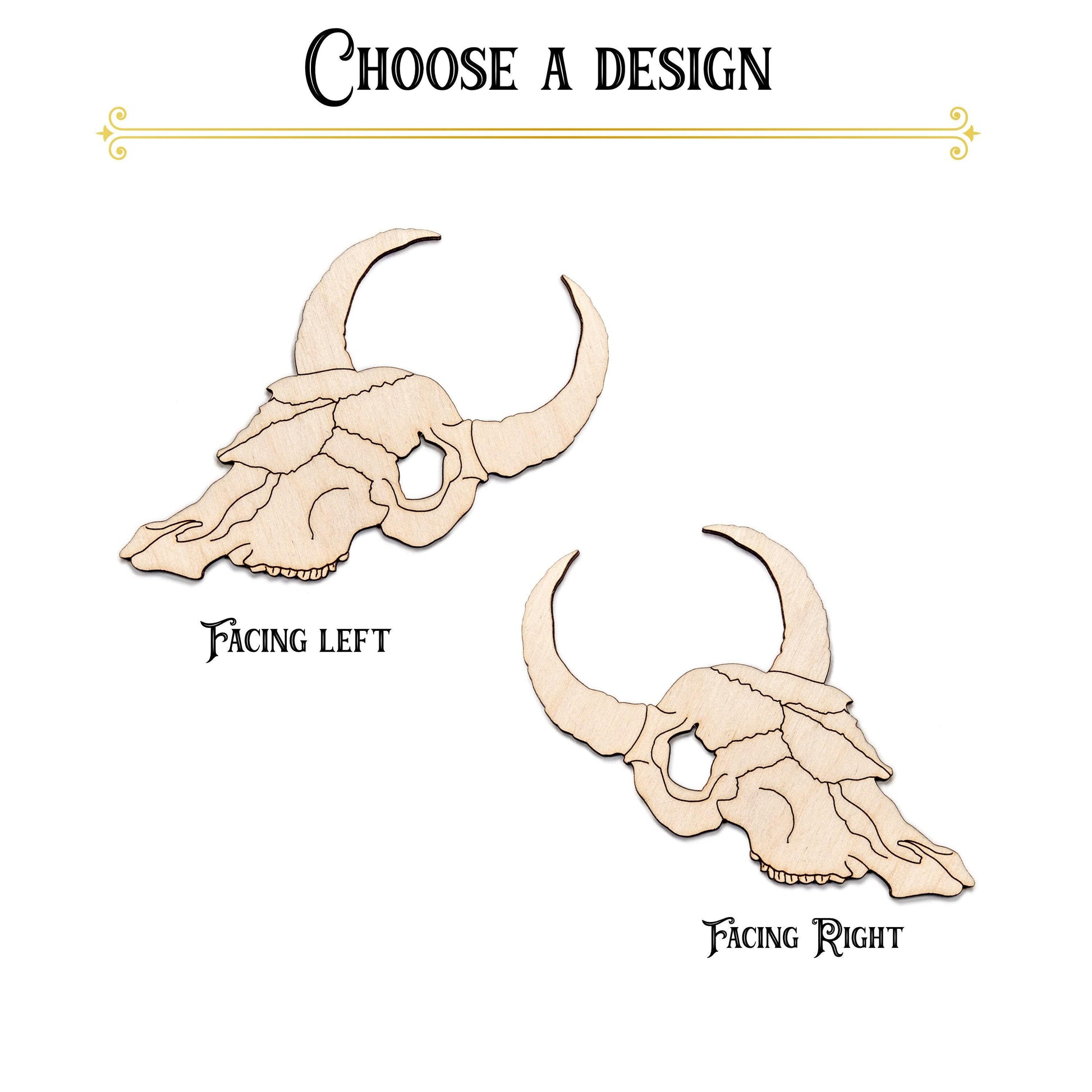 Cow Skull Side View Wood Cutout - Laser Cut Unfinished Craft Shape - Multiple Sizes