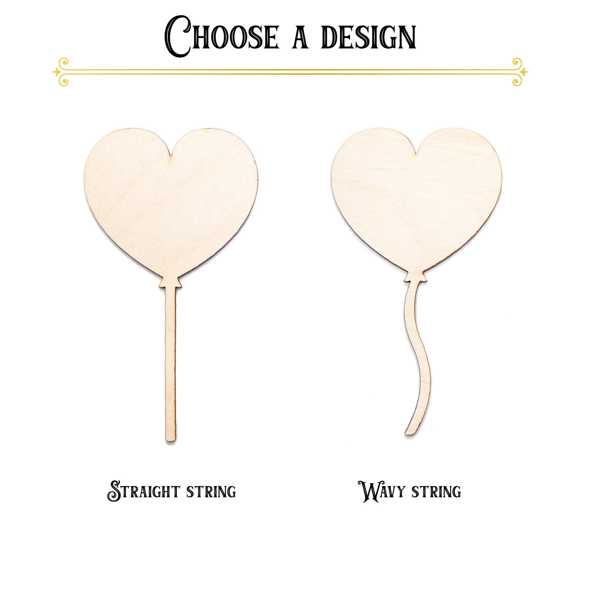 Heart Balloon With String Wood Cutout - Laser Cut Unfinished Craft Shape - Multiple Sizes