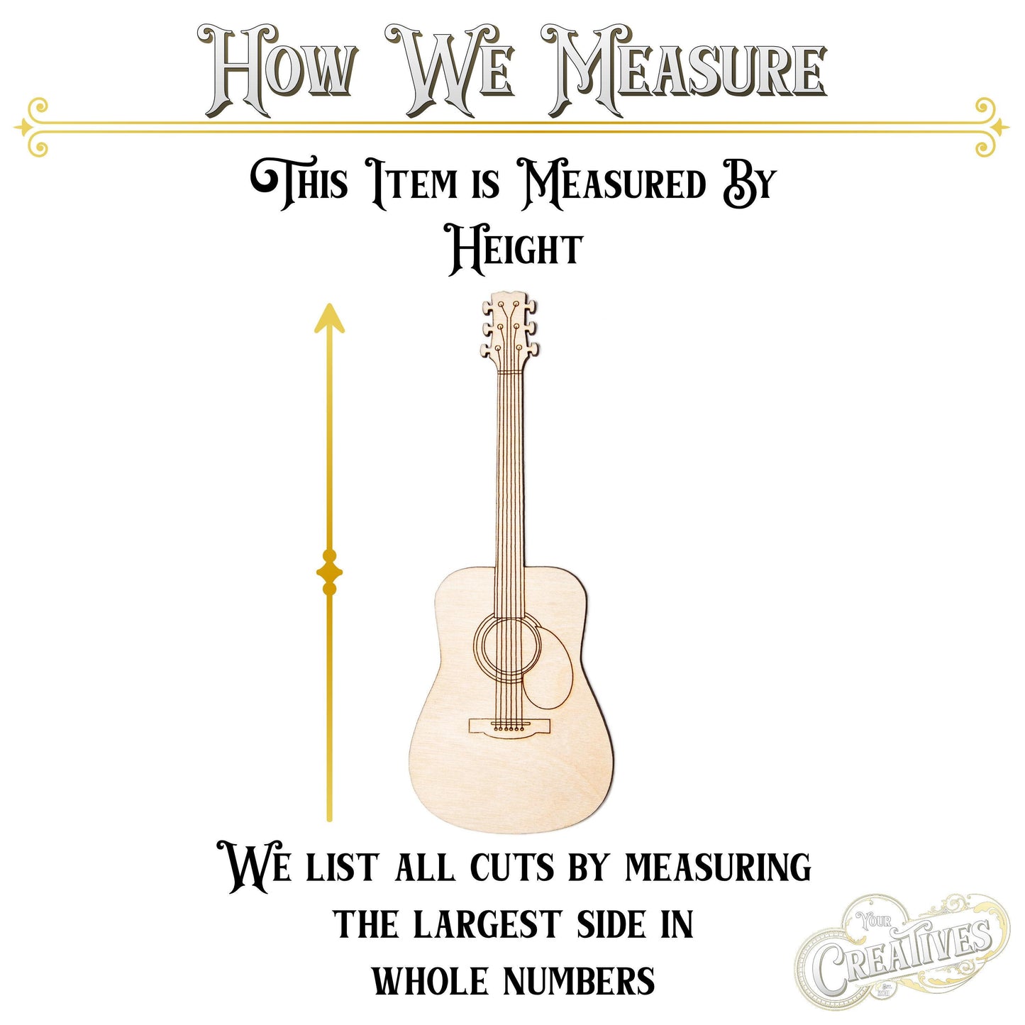 Acoustic Guitar Detailed Wood Cutout - Laser Cut Unfinished Craft Shape - Multiple Sizes