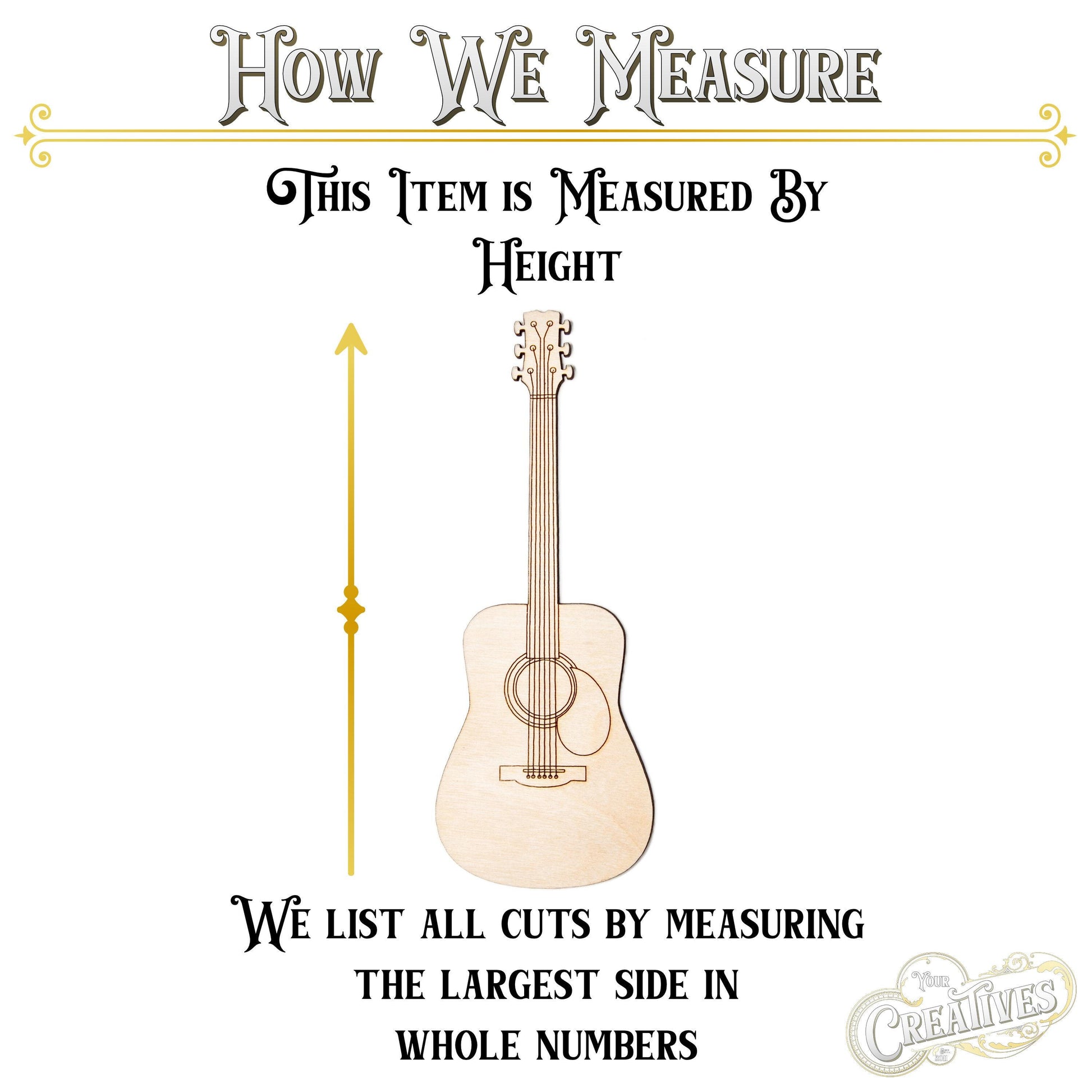 Acoustic Guitar Detailed Wood Cutout - Laser Cut Unfinished Craft Shape - Multiple Sizes