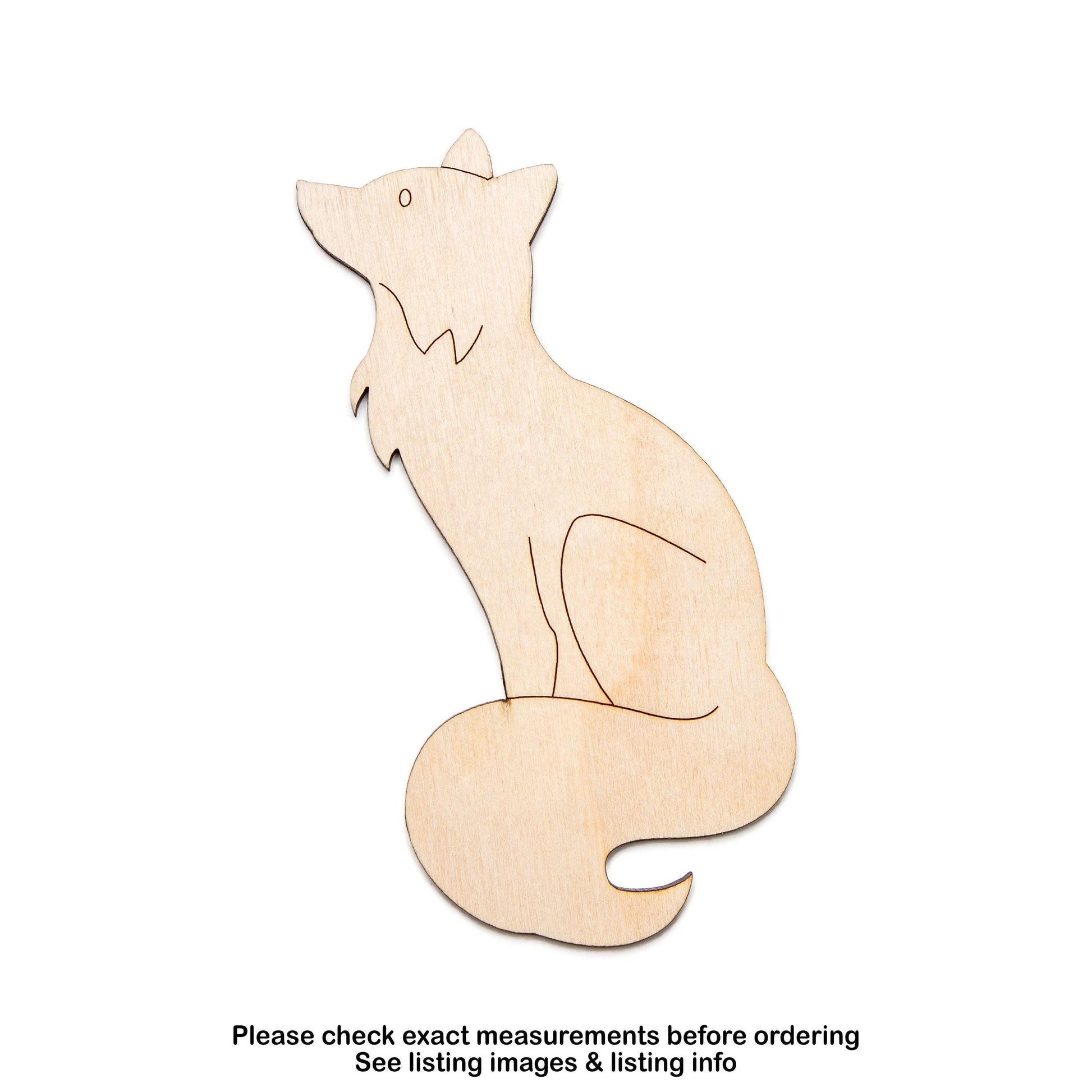 Sitting Fox Detailed Wood Cutout - Laser Cut Unfinished Craft Shape - Multiple Sizes