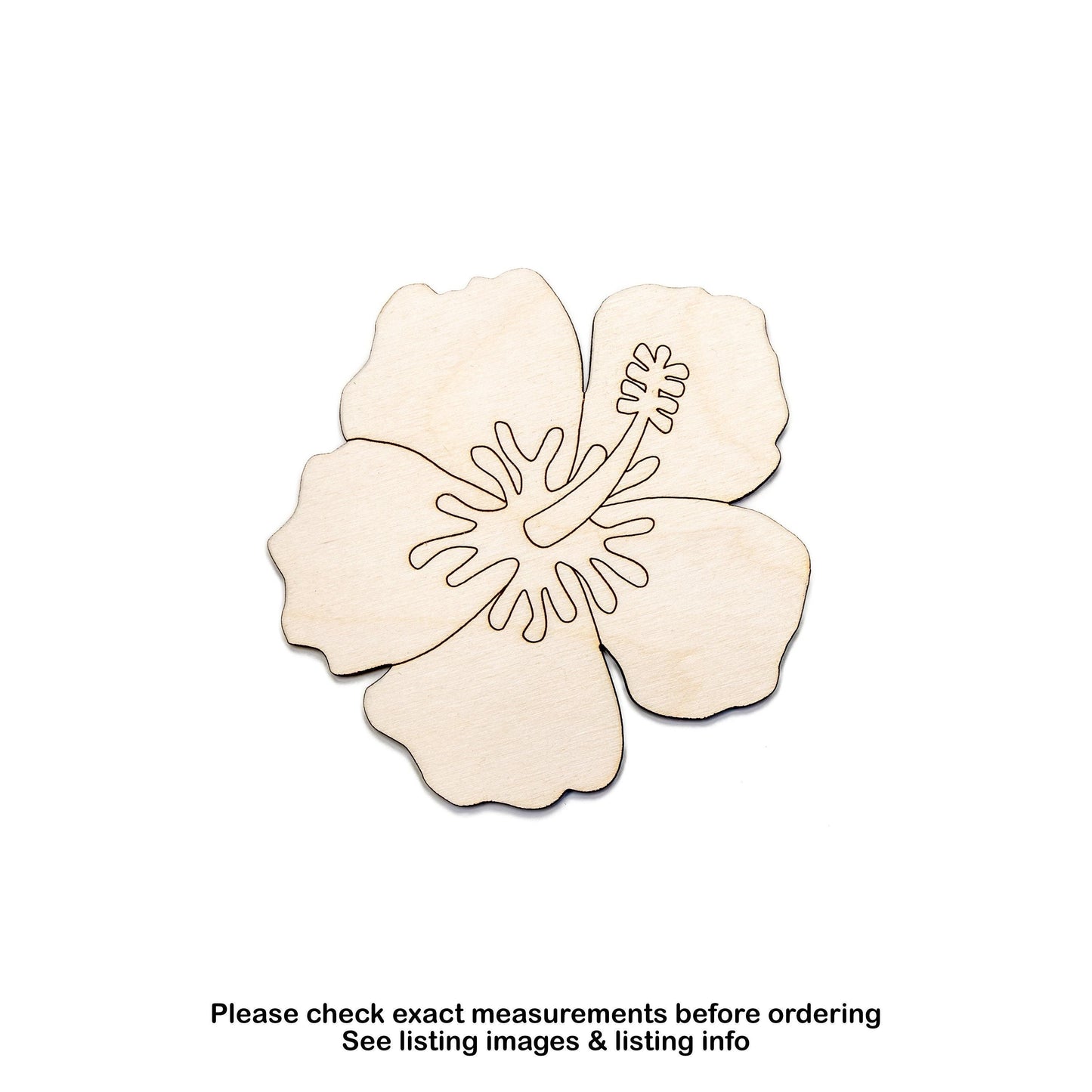 Tropical Flower Hibiscus Detailed Wood Cutout - Laser Cut Unfinished Craft Shape - Multiple Sizes