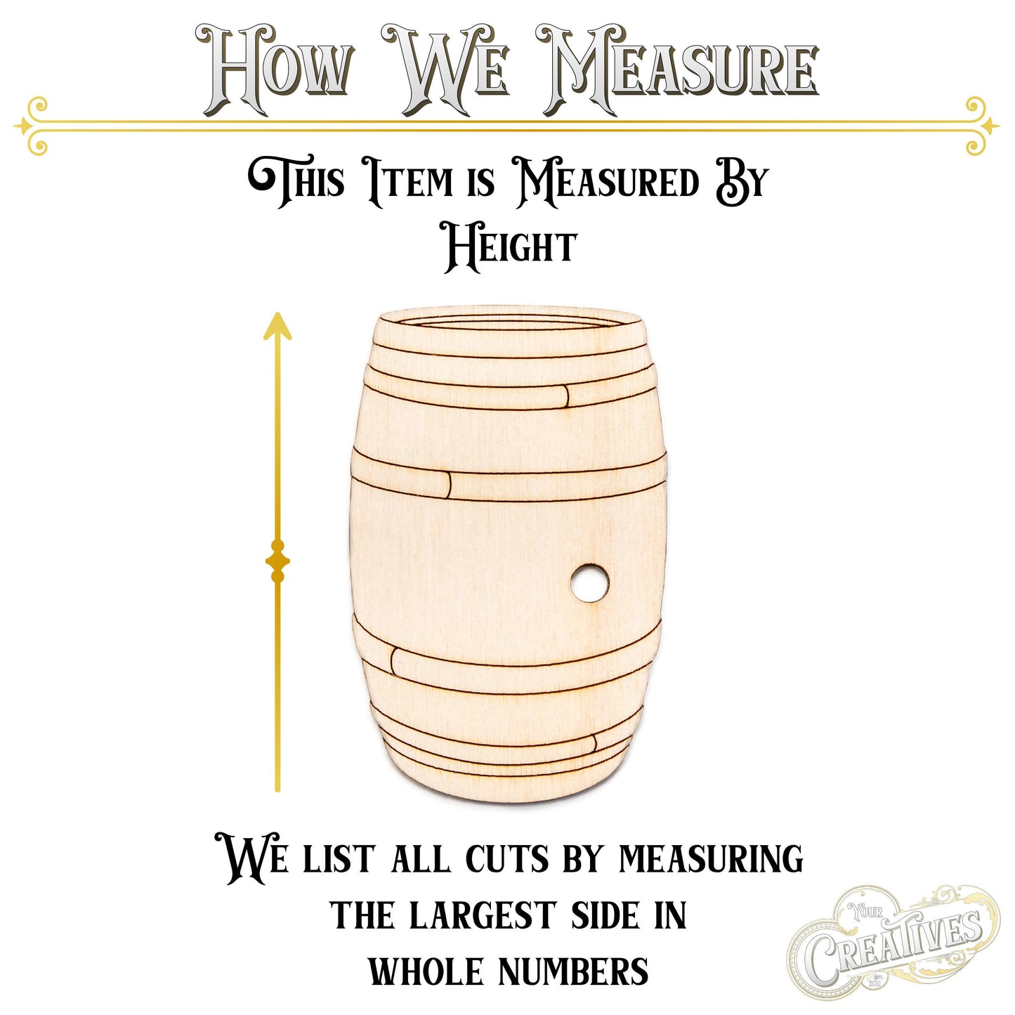 Minimal Barrel Detailed Wood Cutout - Laser Cut Unfinished Craft Shape - Multiple Sizes