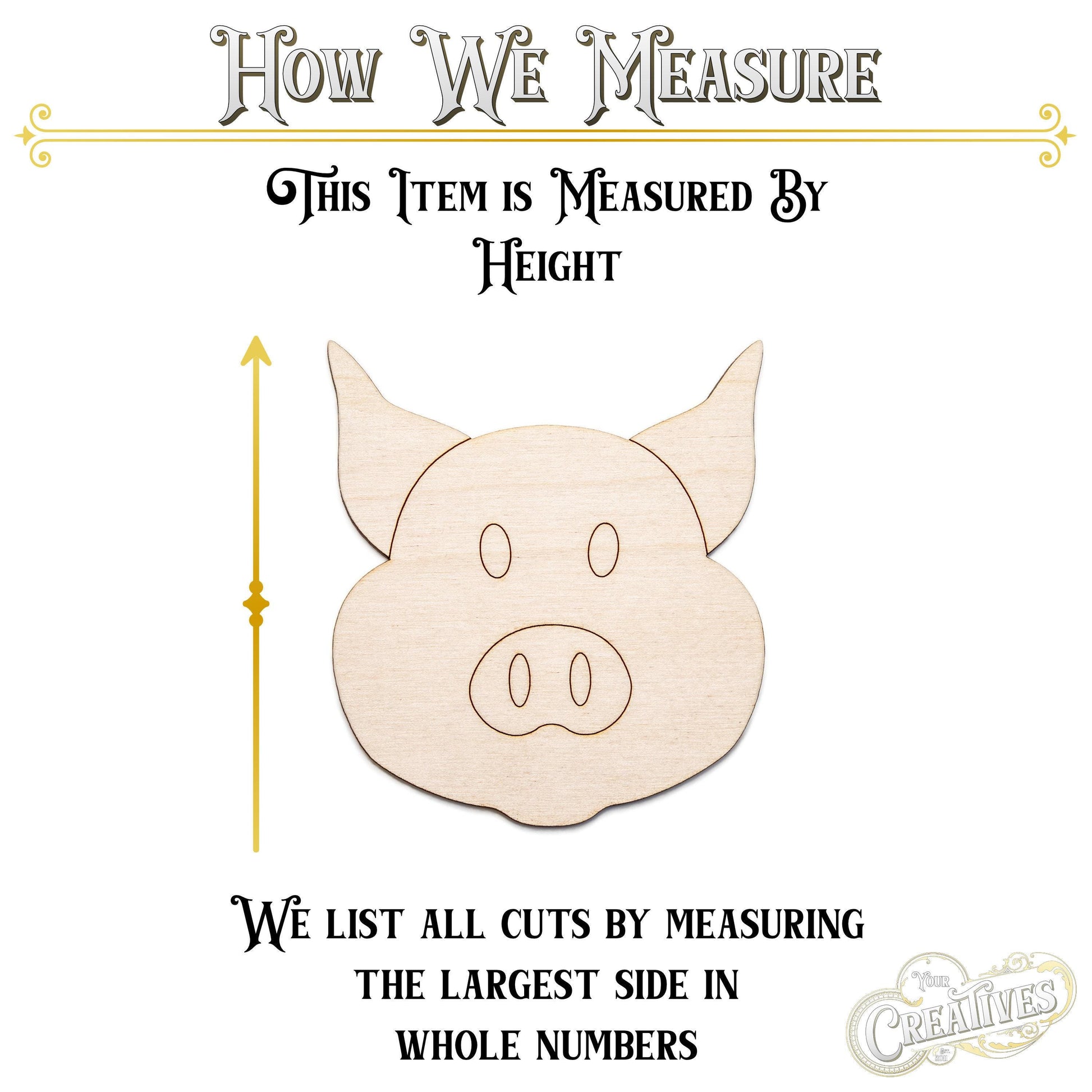 Piggy Face Detailed Wood Cutout - Laser Cut Unfinished Craft Shape - Multiple Sizes