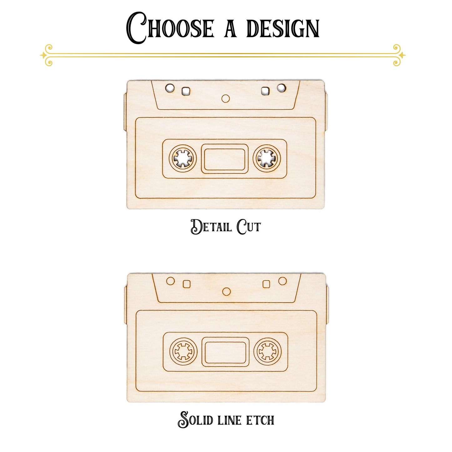 Cassette Tape Wood Cutout - Laser Cut Unfinished Craft Shape - Multiple Sizes