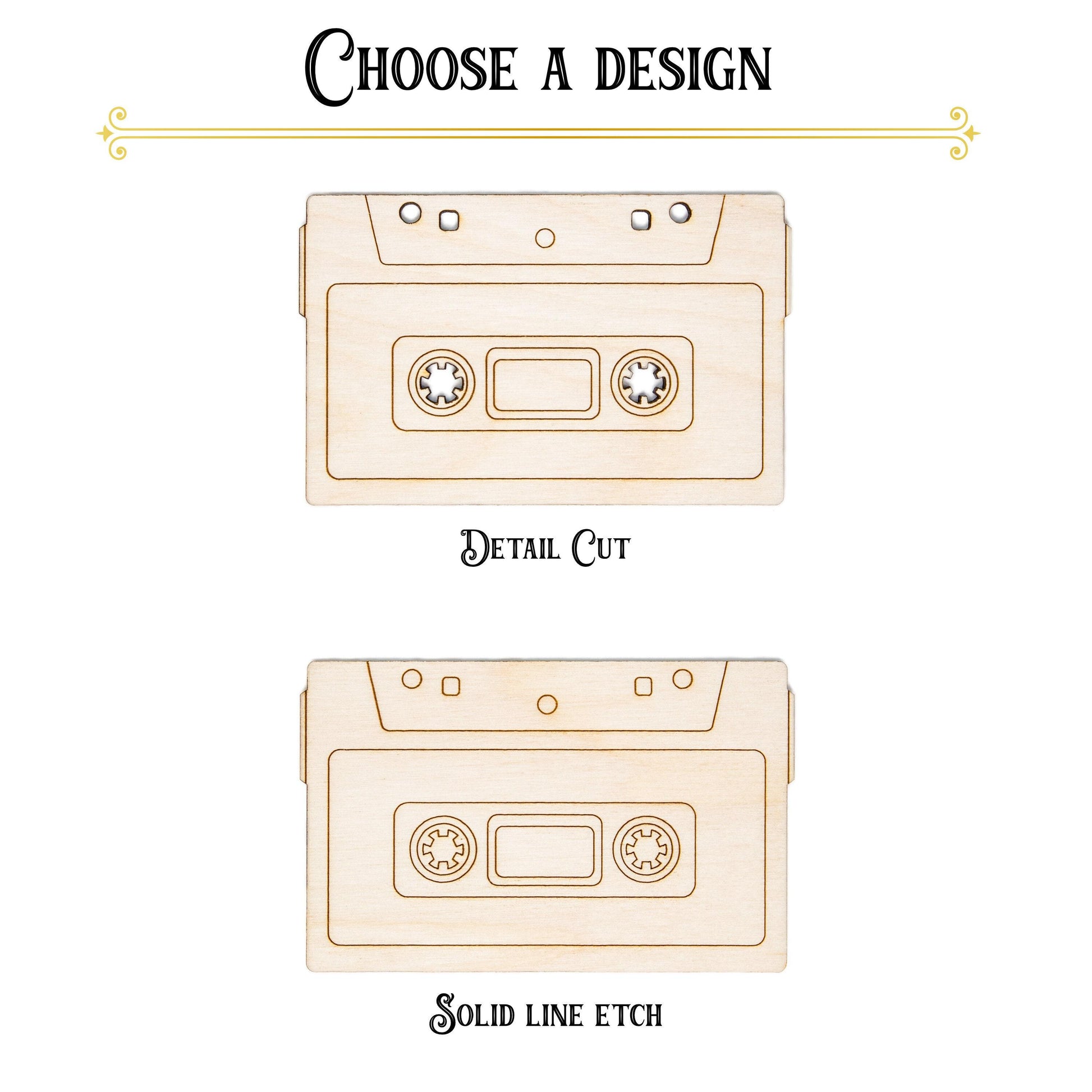 Cassette Tape Wood Cutout - Laser Cut Unfinished Craft Shape - Multiple Sizes