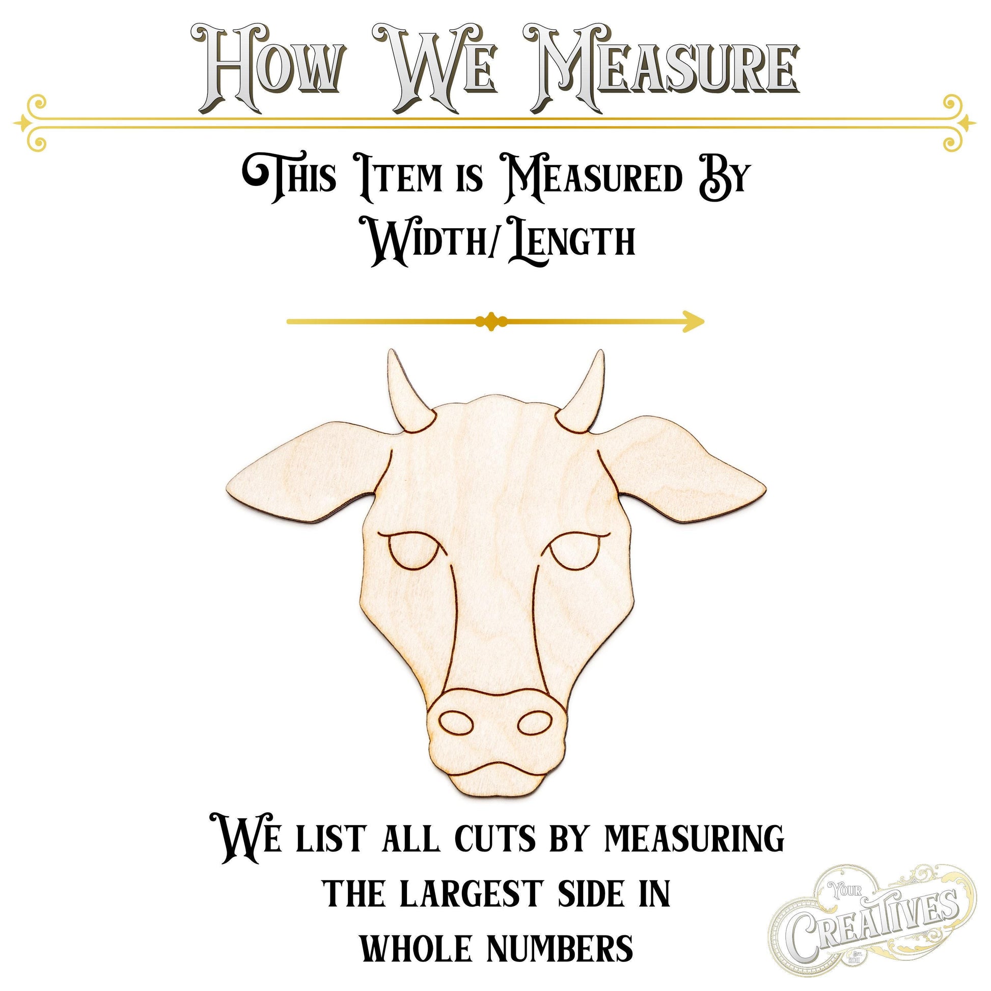 Bull Cow Head Detailed Wood Cutout - Laser Cut Unfinished Craft Shape - Multiple Sizes