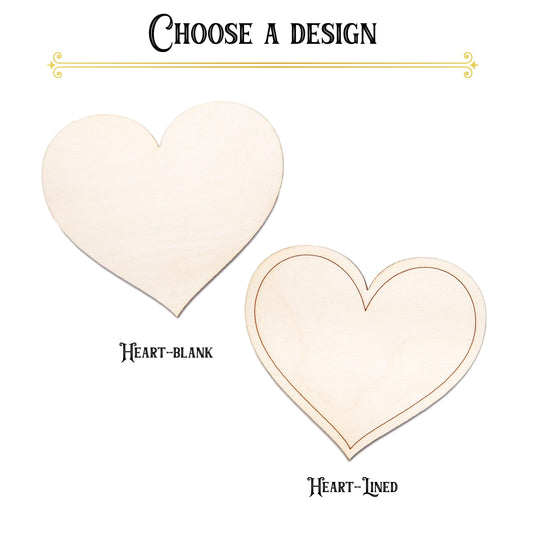 Heart Wood Cutout - Laser Cut Unfinished Craft Shape - Multiple Sizes