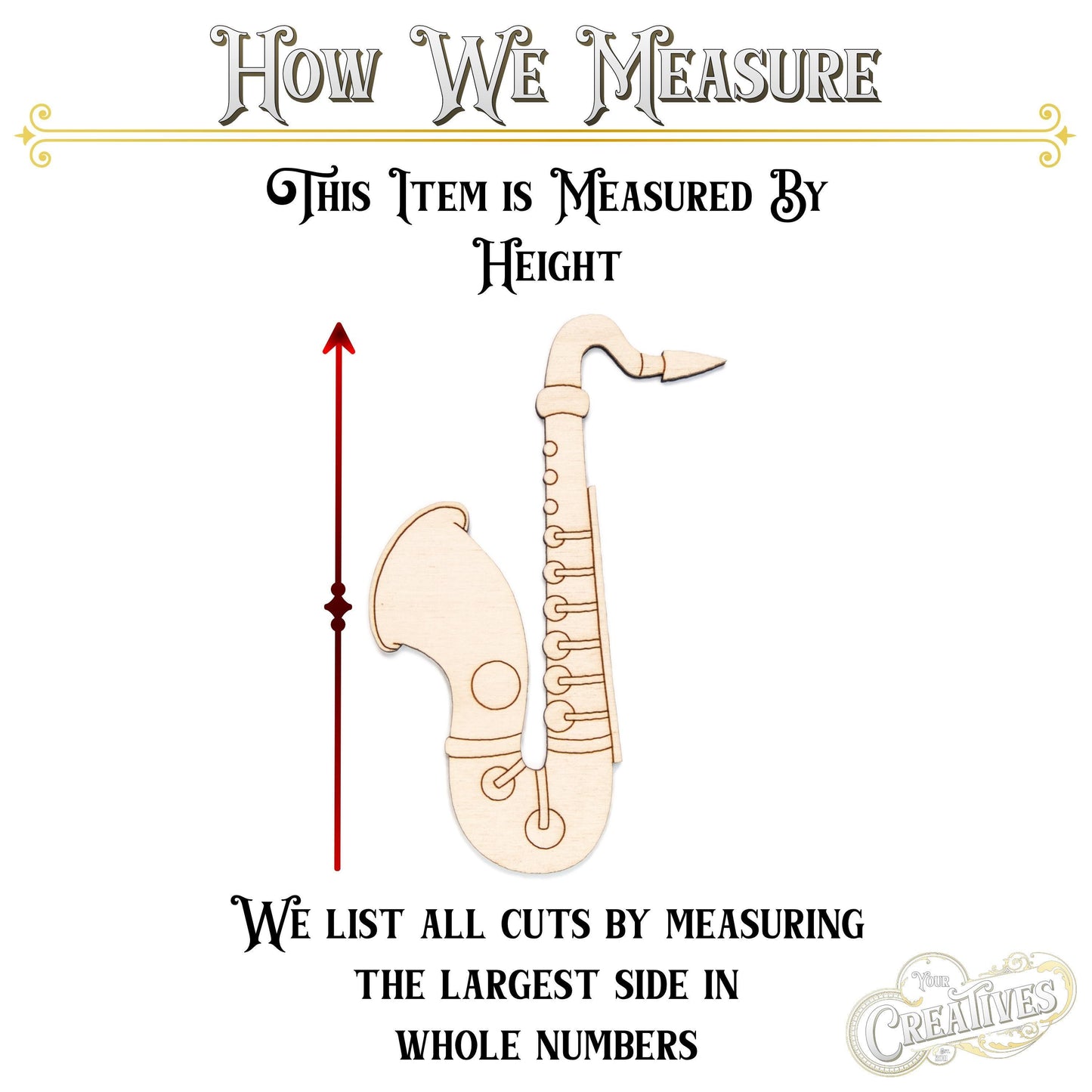 Saxophone Detailed Wood Cutout - Laser Cut Unfinished Craft Shape - Multiple Sizes