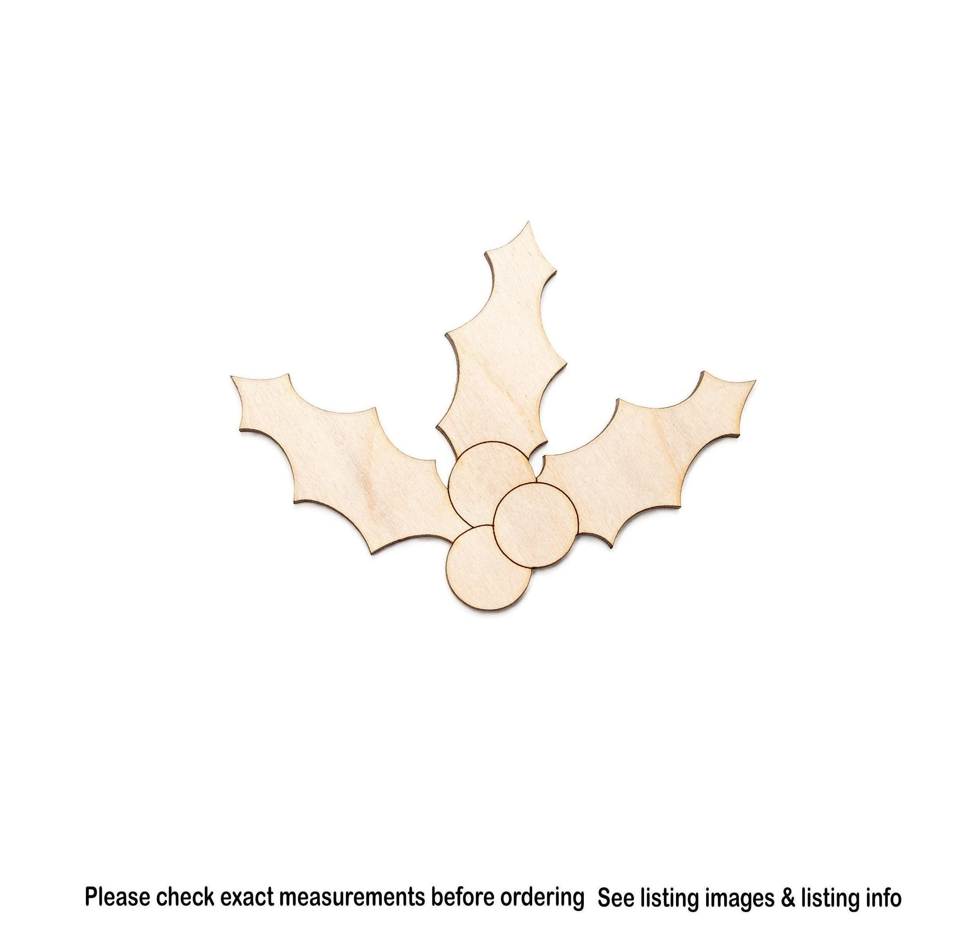 Holly And Berries Wood Cutout - Laser Cut Unfinished Craft Shape - Multiple Sizes
