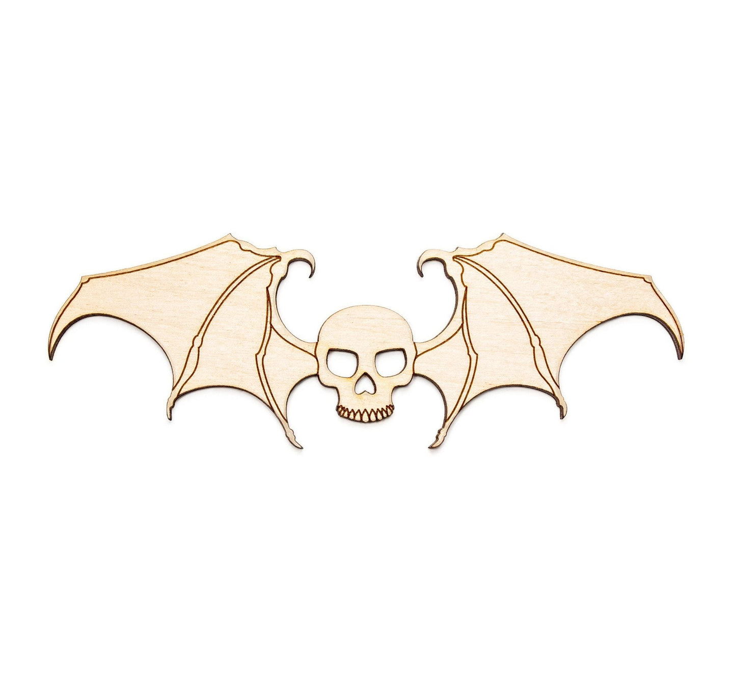 Winged Skull Wood Cutout - Laser Cut Unfinished Craft Shape - Multiple Sizes