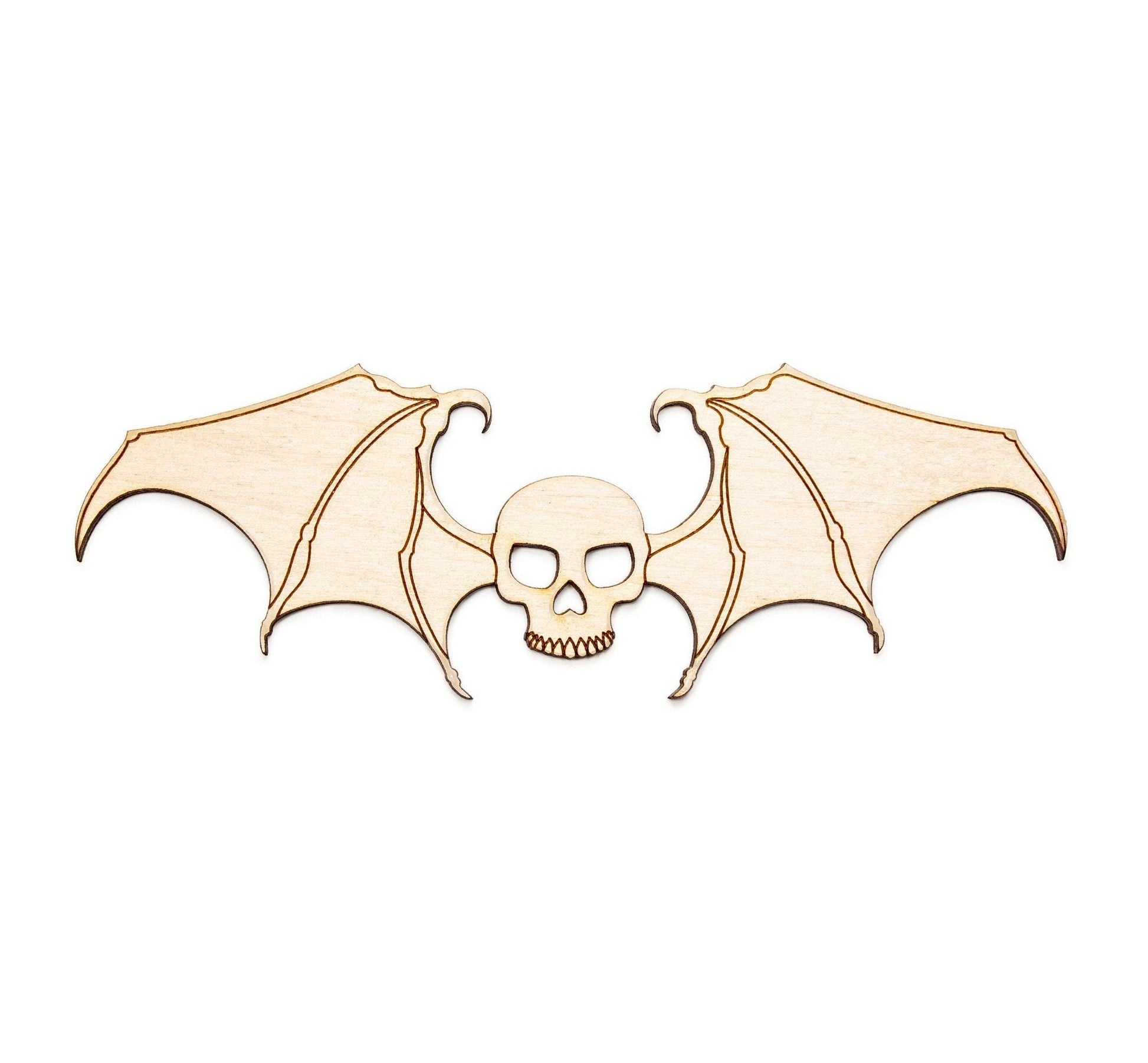 Winged Skull Wood Cutout - Laser Cut Unfinished Craft Shape - Multiple Sizes