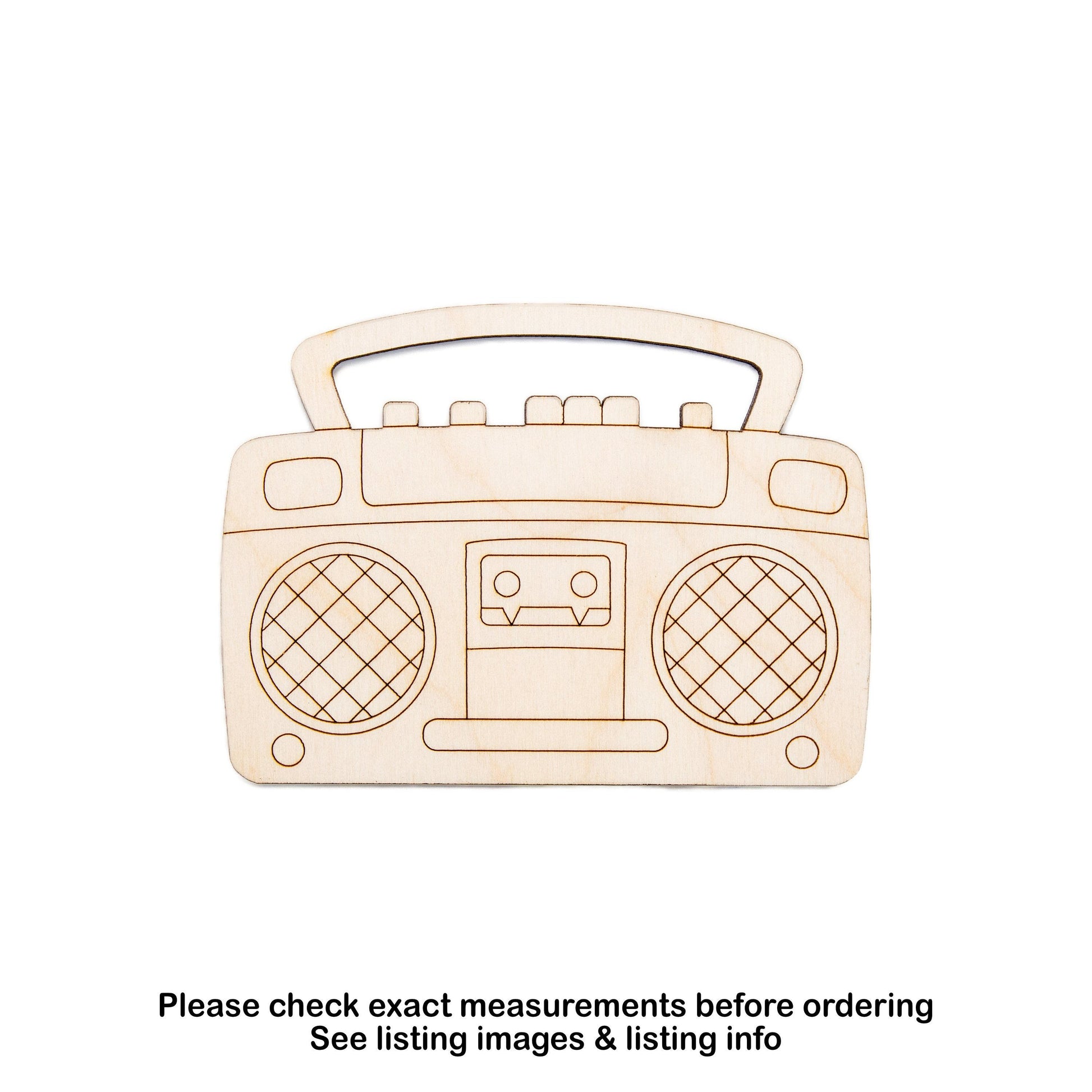 Retro Boombox Detailed Wood Cutout - Laser Cut Unfinished Craft Shape - Multiple Sizes