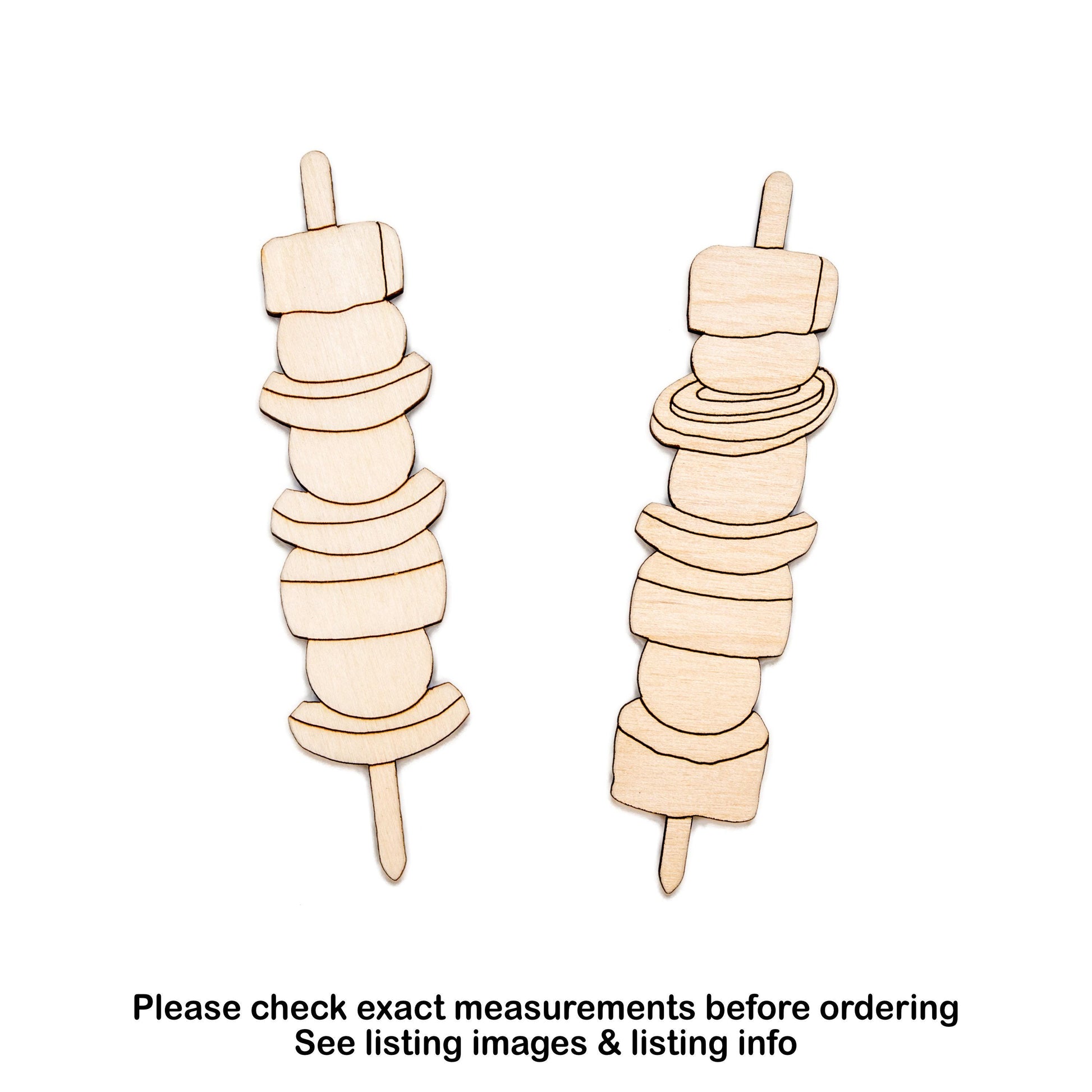 Kabob Detailed Wood Cutout - Laser Cut Unfinished Craft Shape - Multiple Sizes
