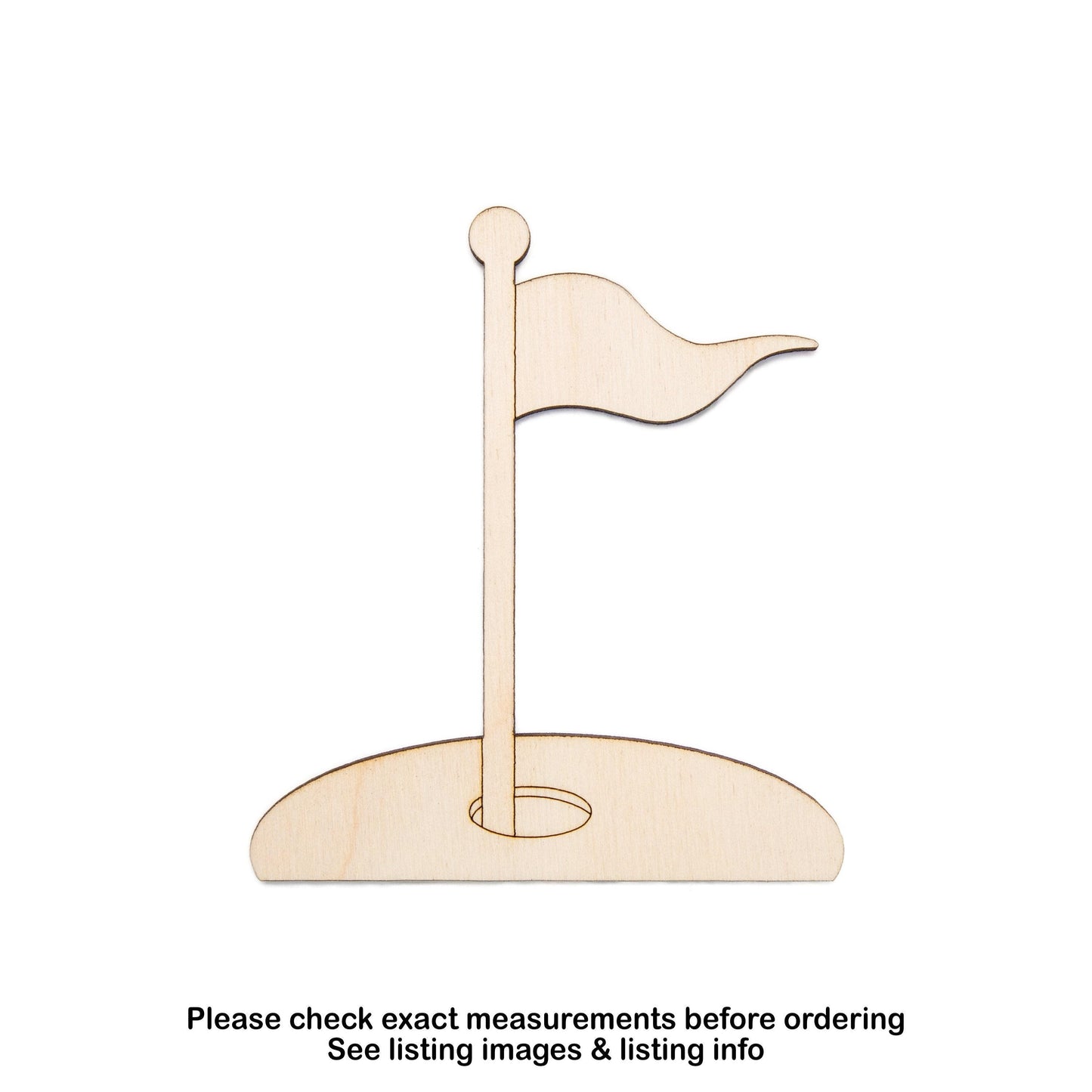 Golf Flag With Hole Wood Cutout - Laser Cut Unfinished Craft Shape - Multiple Sizes