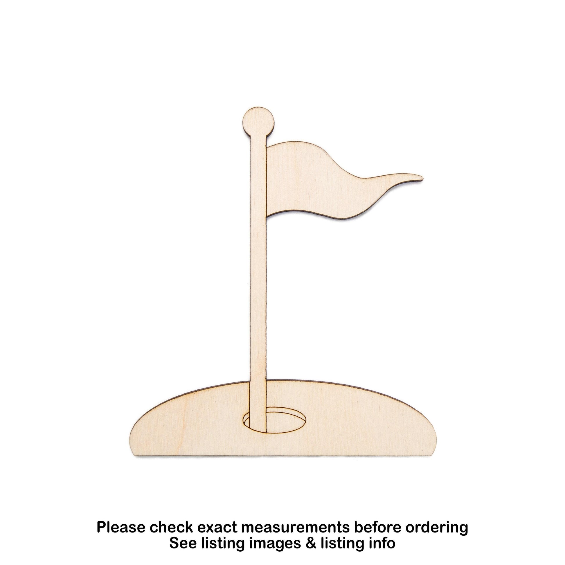 Golf Flag With Hole Wood Cutout - Laser Cut Unfinished Craft Shape - Multiple Sizes