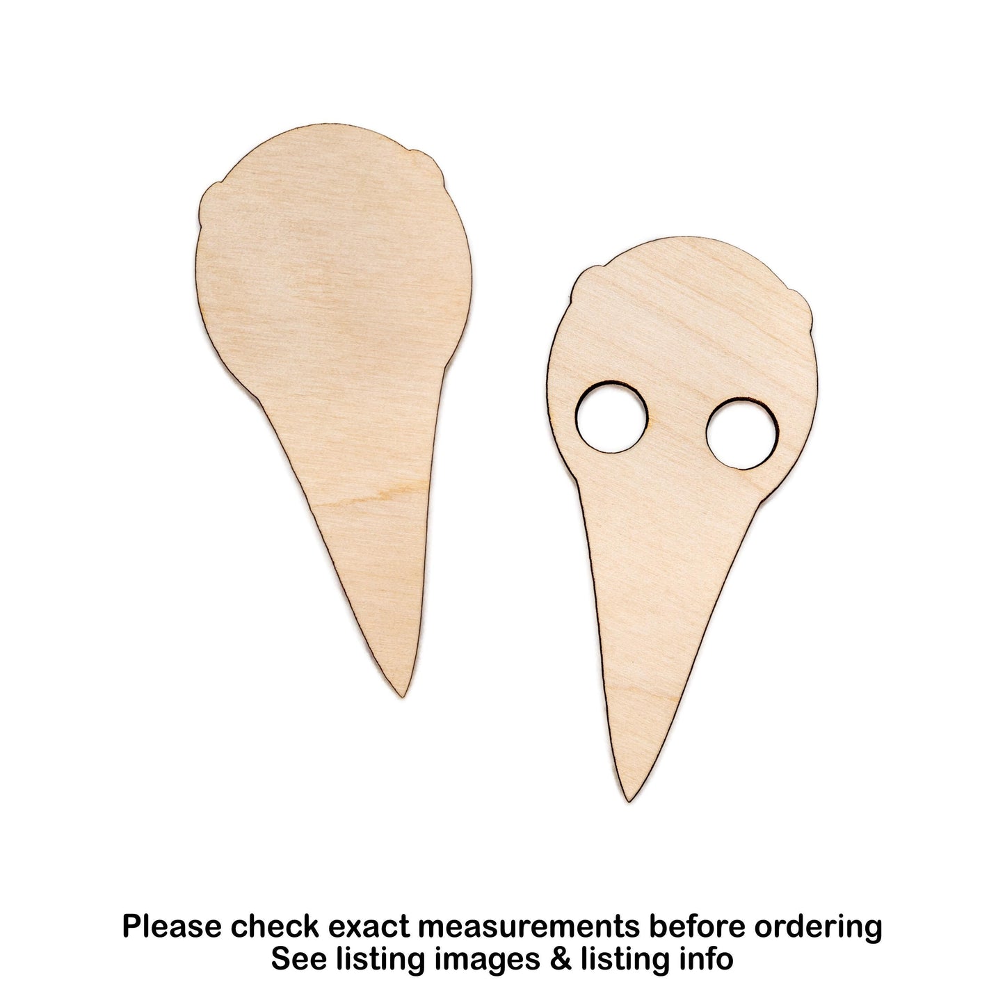 Plague Doctor Mask Blank Wood Cutout - Laser Cut Unfinished Craft Shape - Multiple Sizes