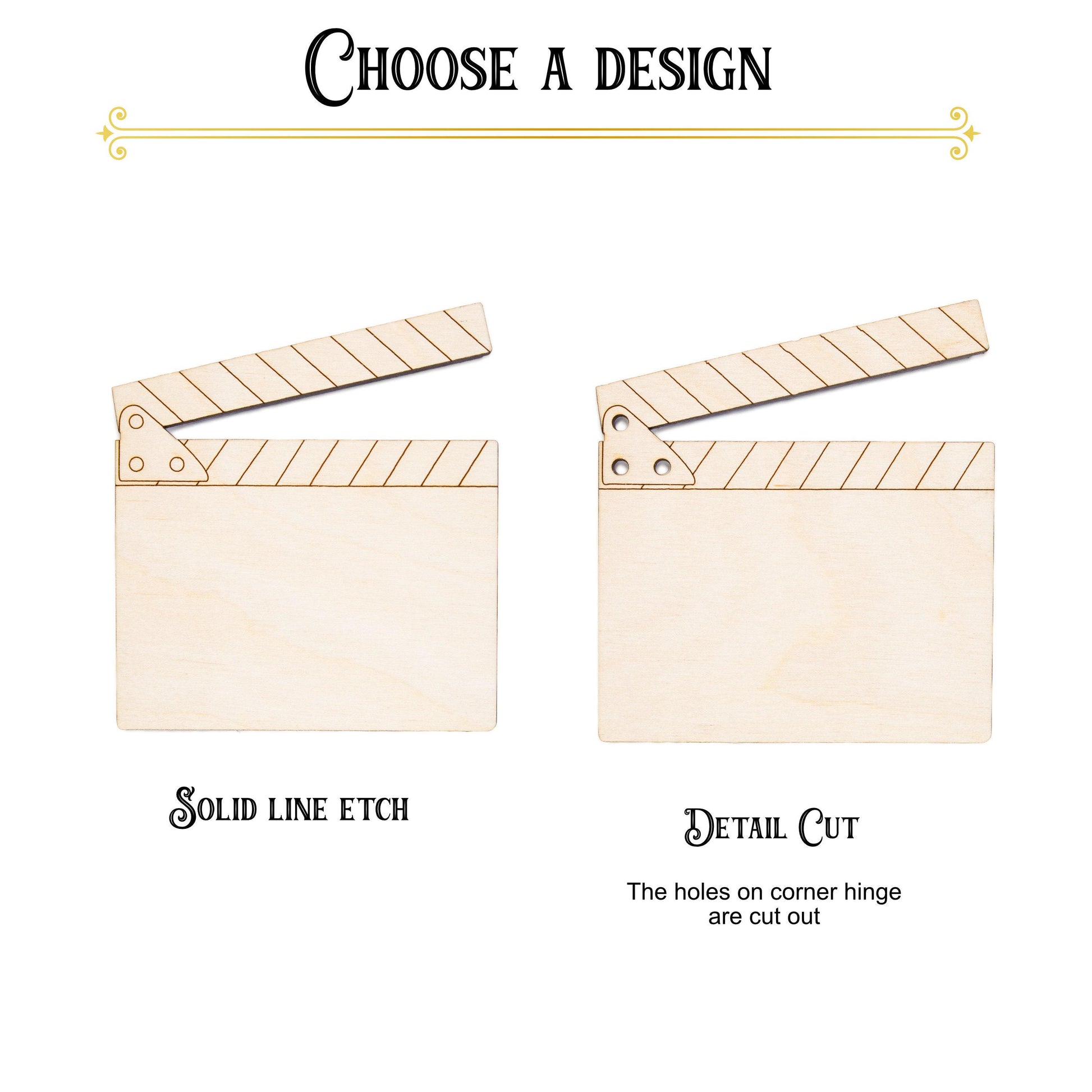 Film Clapper Board Wood Cutout - Laser Cut Unfinished Craft Shape - Multiple Sizes