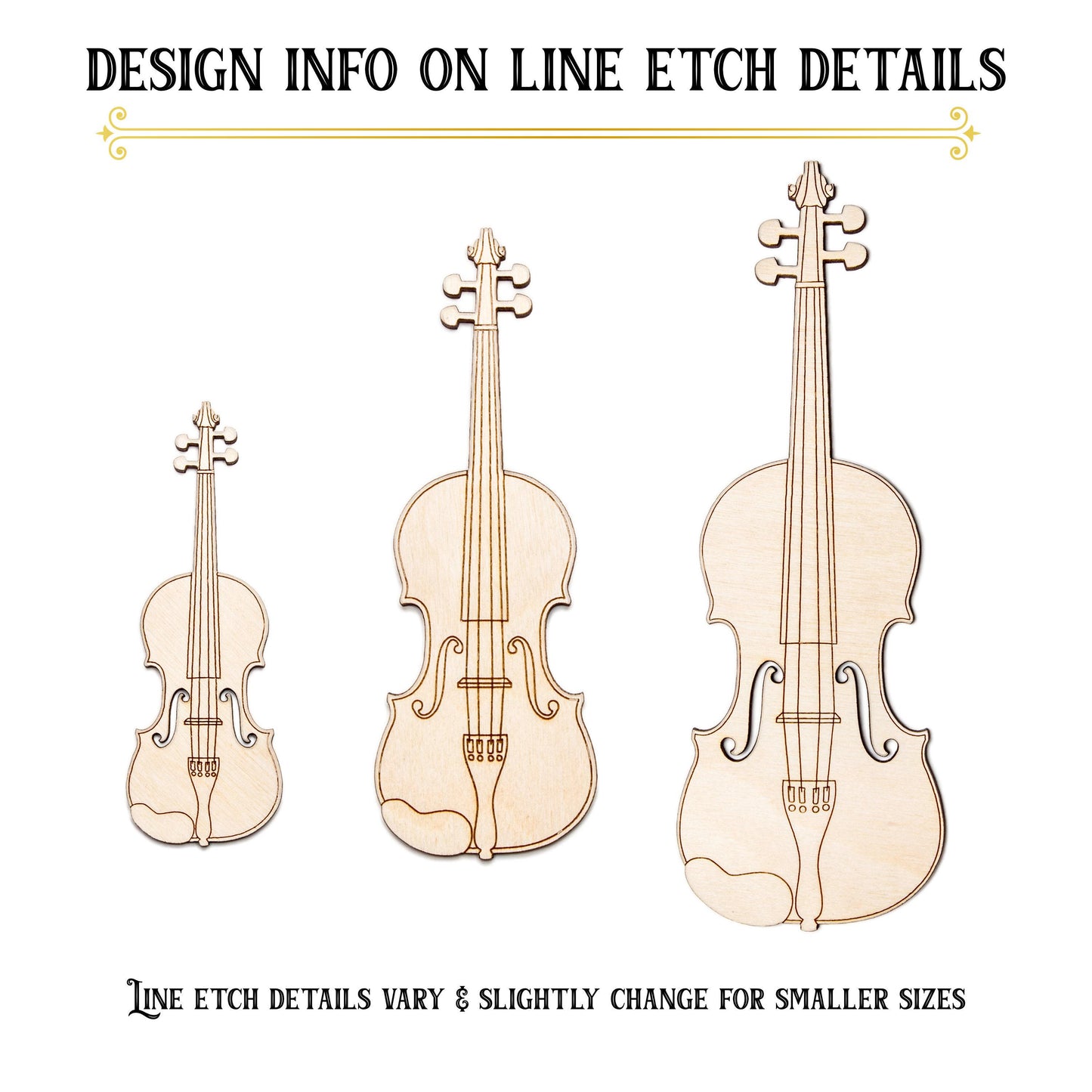 Violin Wood Cutout - Laser Cut Unfinished Craft Shape - Multiple Sizes
