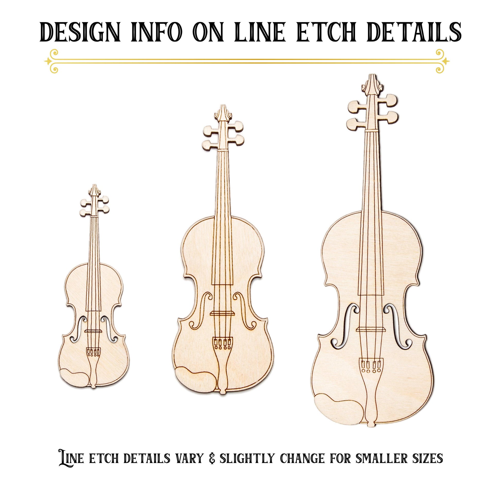 Violin Wood Cutout - Laser Cut Unfinished Craft Shape - Multiple Sizes