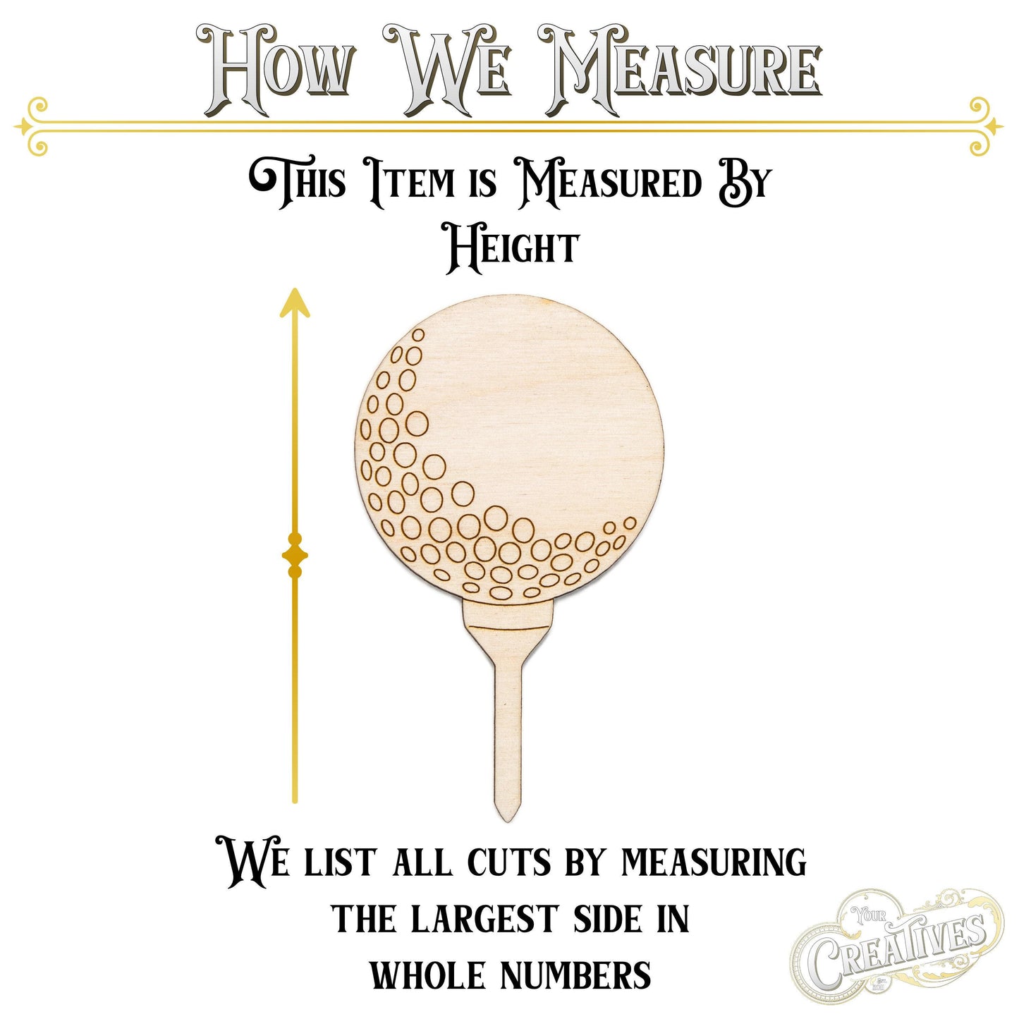 Golf Ball With Tee Detailed Wood Cutout - Laser Cut Unfinished Craft Shape - Multiple Sizes
