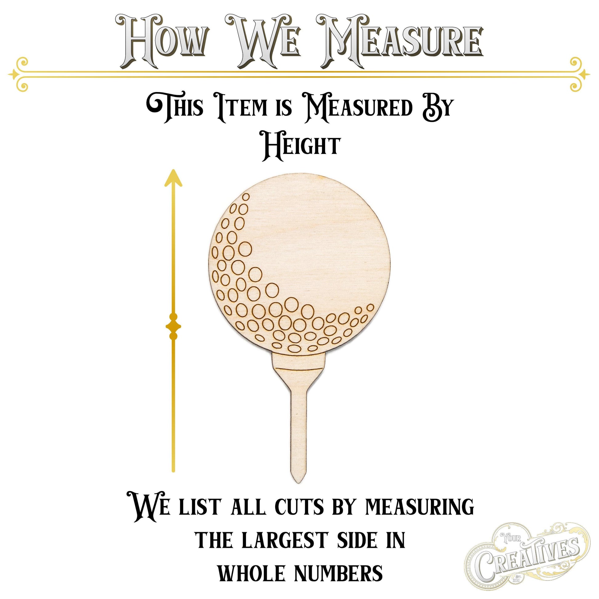 Golf Ball With Tee Detailed Wood Cutout - Laser Cut Unfinished Craft Shape - Multiple Sizes