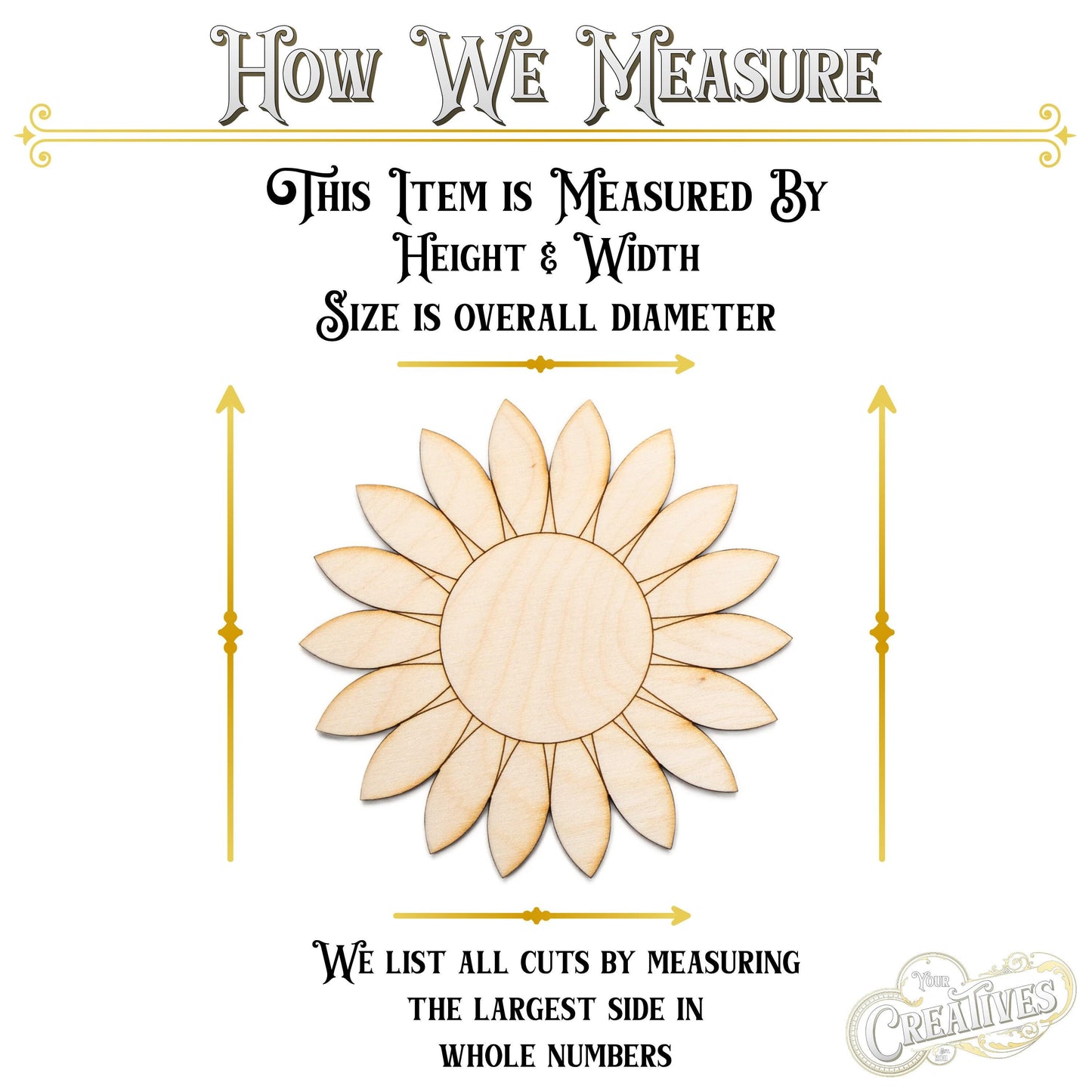 Sunflower Detailed Wood Cutout - Laser Cut Unfinished Craft Shape - Multiple Sizes