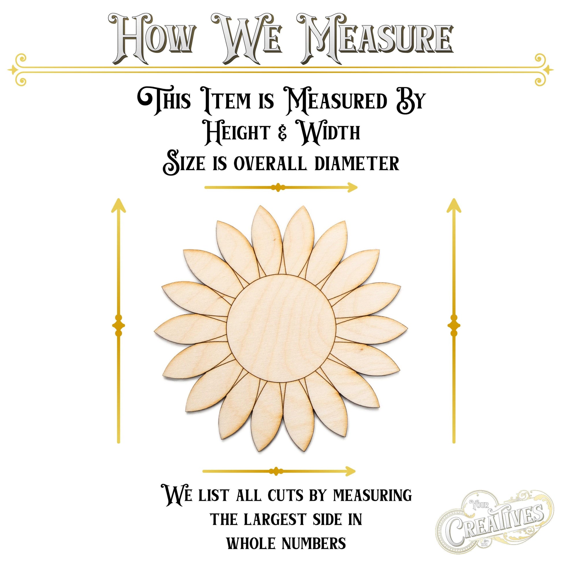 Sunflower Detailed Wood Cutout - Laser Cut Unfinished Craft Shape - Multiple Sizes