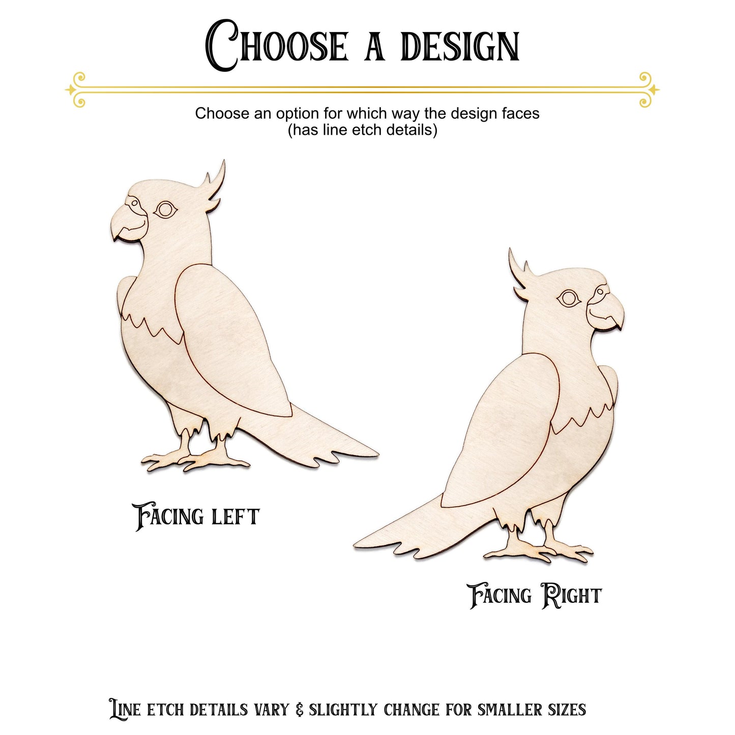 Cockatiel Detailed Wood Cutout - Laser Cut Unfinished Craft Shape - Multiple Sizes