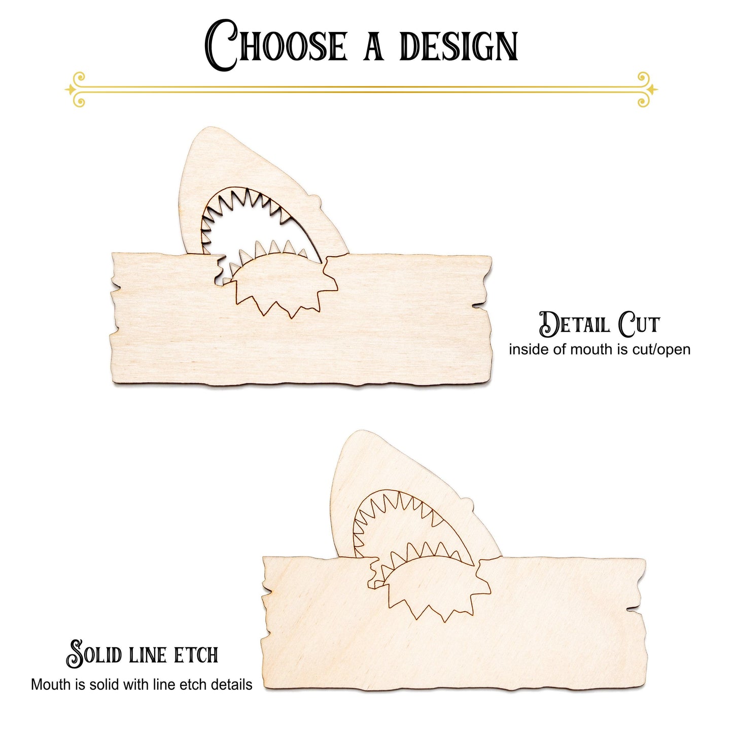 Shark Bite Plank Sign Wood Cutout - Laser Cut Unfinished Craft Shape - Multiple Sizes