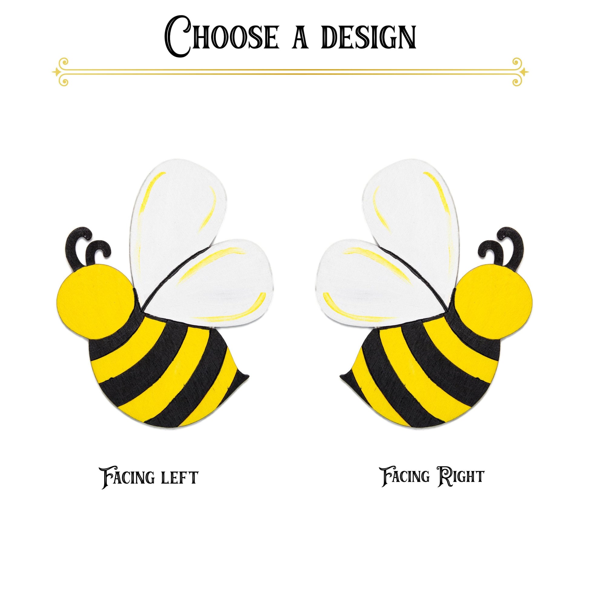 Bee Side View Hand Painted Wood Cutout - Laser Cut Unfinished Craft Shape - Multiple Sizes