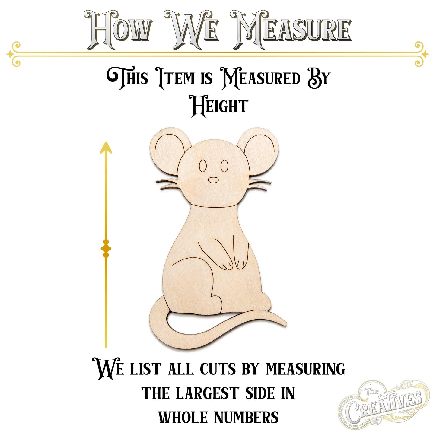 Cute Mouse Detailed Wood Cutout - Laser Cut Unfinished Craft Shape - Multiple Sizes