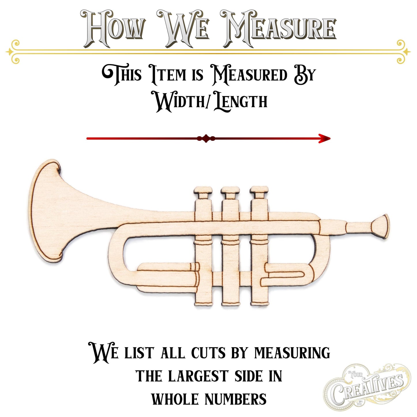 Trumpet Detailed Wood Cutout - Laser Cut Unfinished Craft Shape - Multiple Sizes