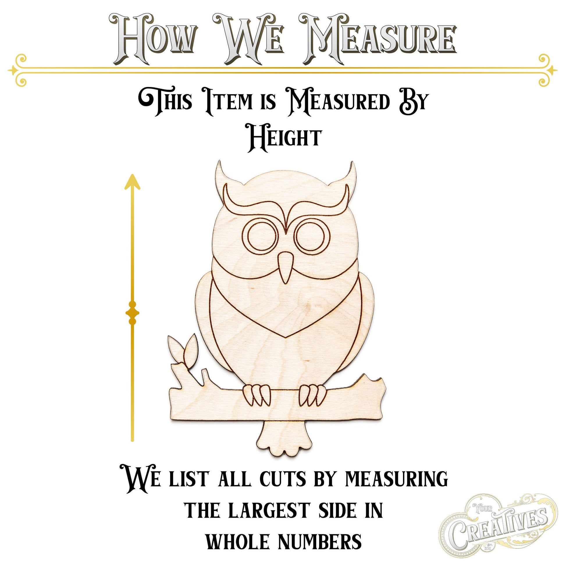 Owl On Branch Detailed Wood Cutout - Laser Cut Unfinished Craft Shape - Multiple Sizes