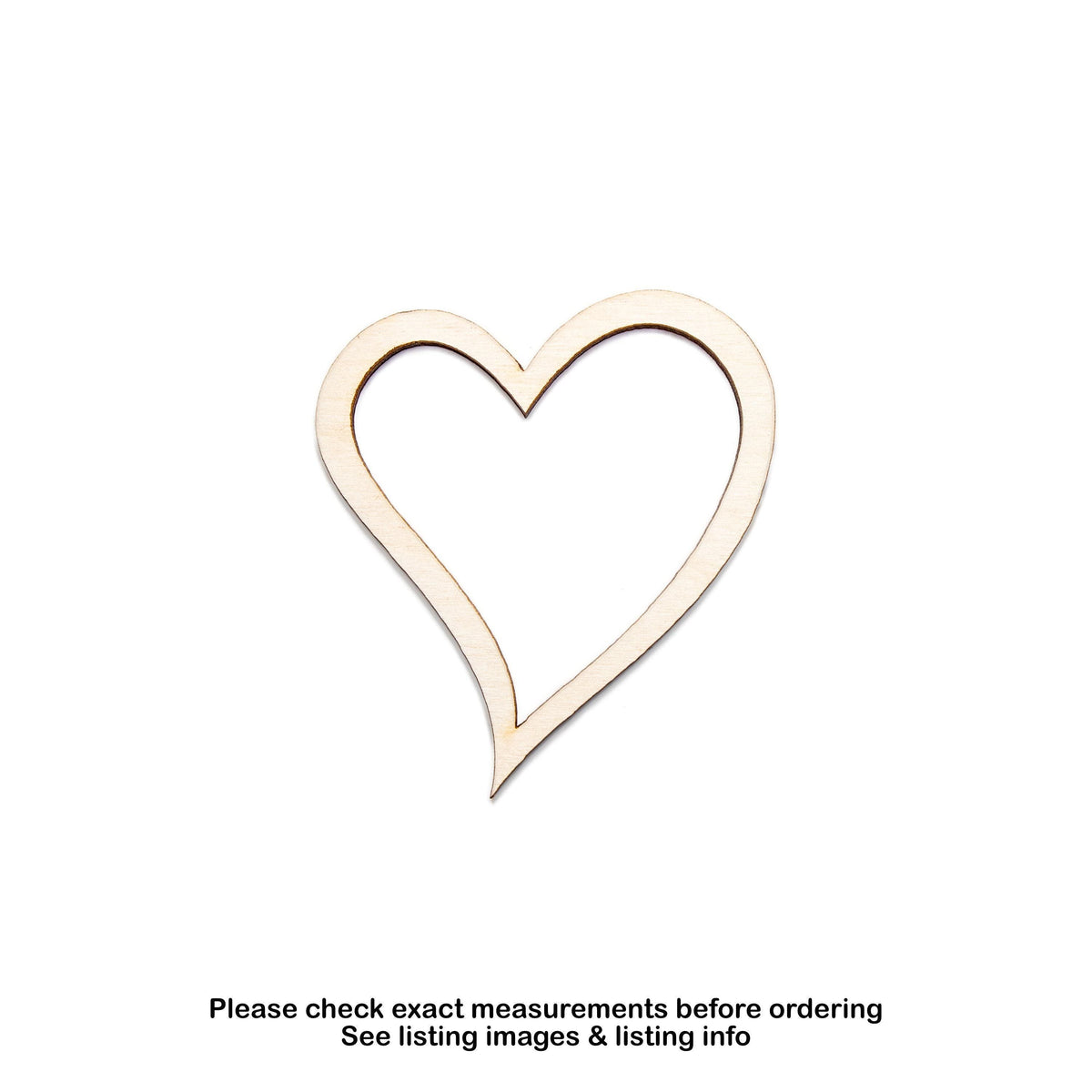 Open Heart Curvy Wood Cutout - Laser Cut Unfinished Craft Shape - Multiple Sizes