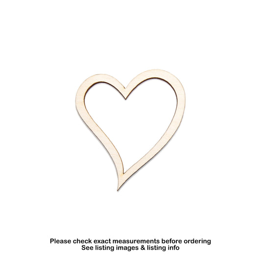 Open Heart Curvy Wood Cutout - Laser Cut Unfinished Craft Shape - Multiple Sizes