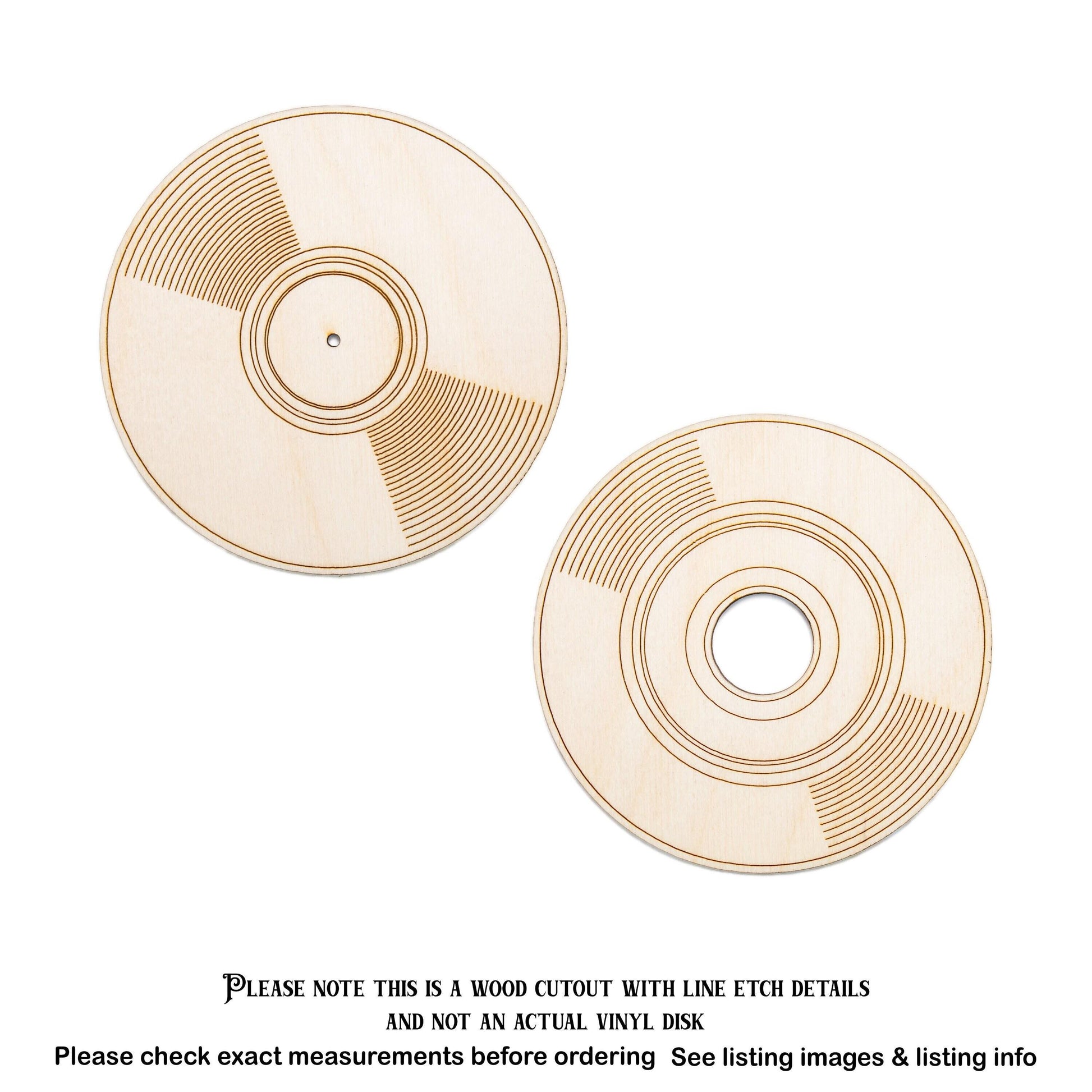 Vinyl Album Detailed Wood Cutout - Laser Cut Unfinished Craft Shape - Multiple Sizes