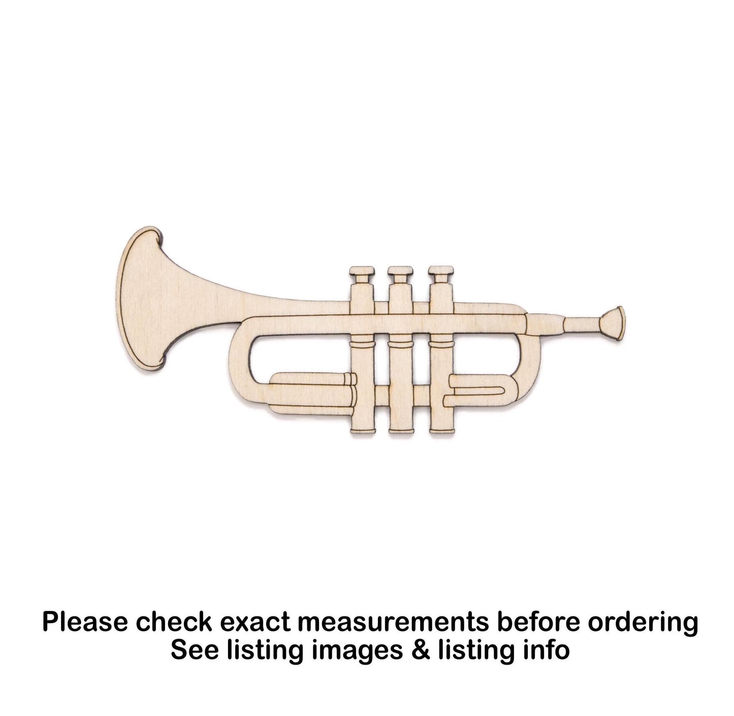Trumpet Detailed Wood Cutout - Laser Cut Unfinished Craft Shape - Multiple Sizes