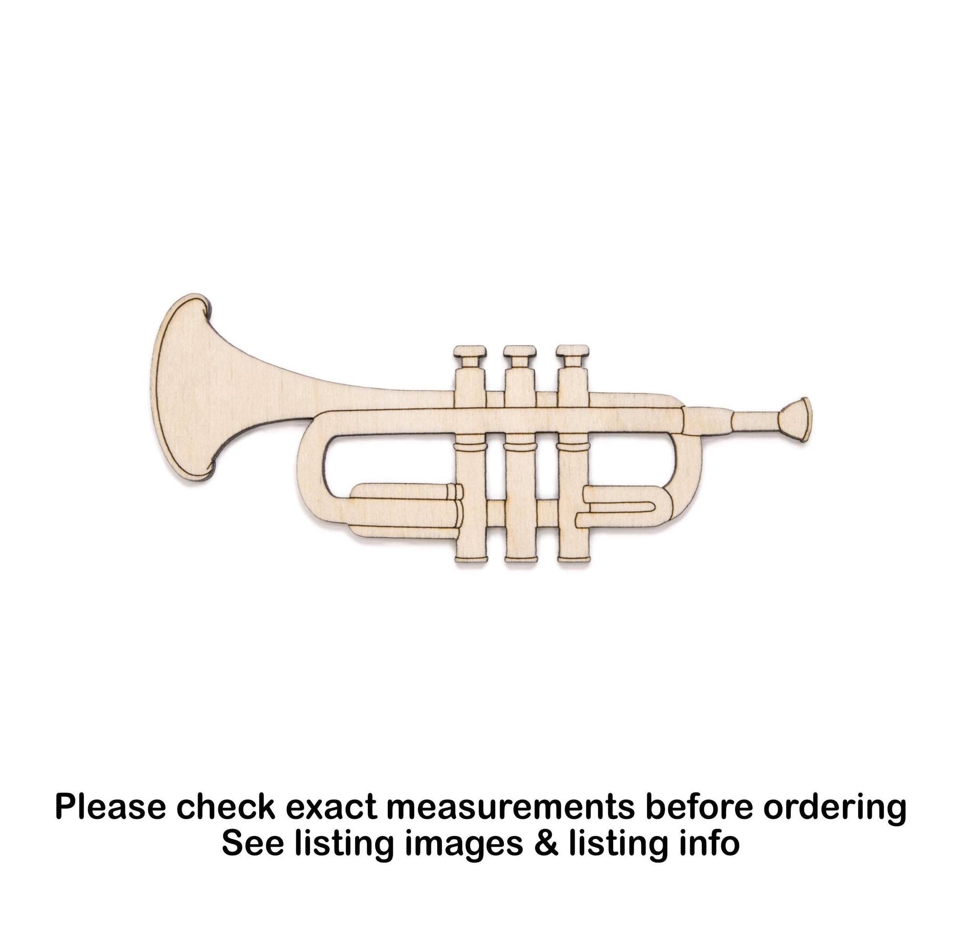 Trumpet Detailed Wood Cutout - Laser Cut Unfinished Craft Shape - Multiple Sizes