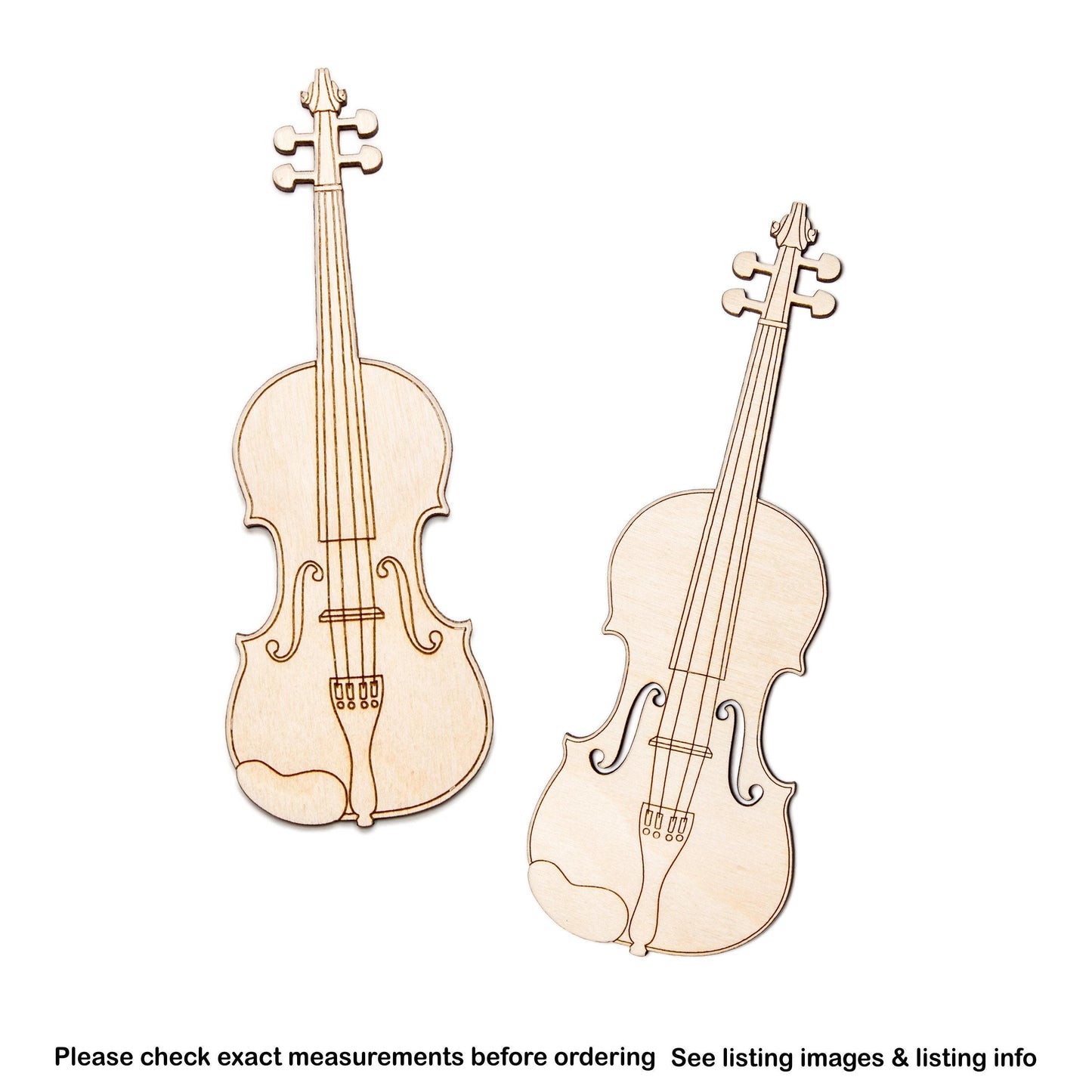 Violin Wood Cutout - Laser Cut Unfinished Craft Shape - Multiple Sizes